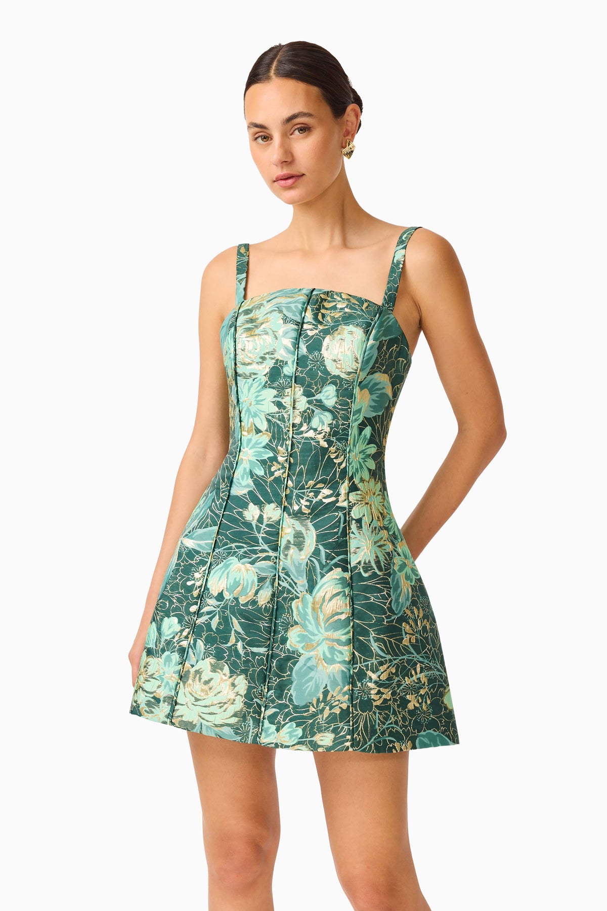 Meliora Tulip Mini Dress in Green Floral