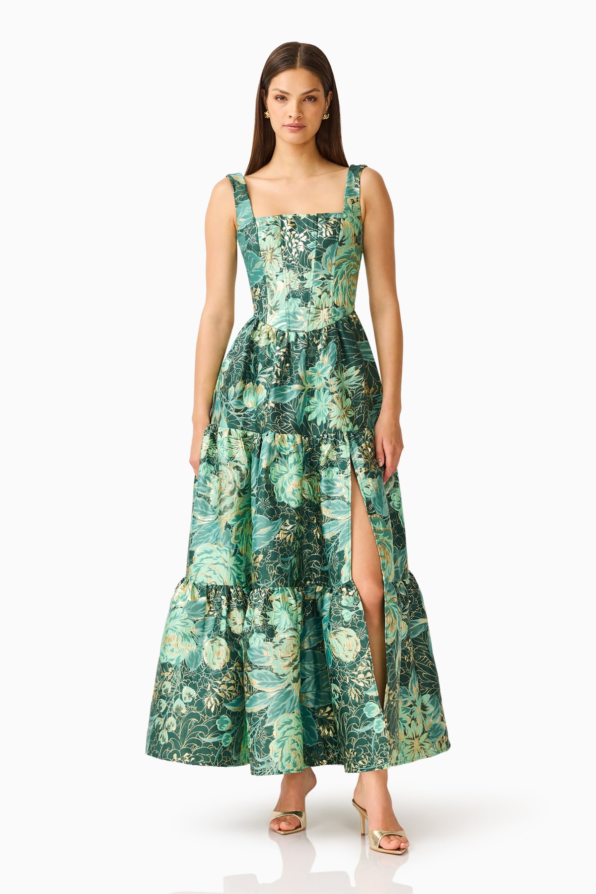 Meliora A-Line Gown in Green Floral