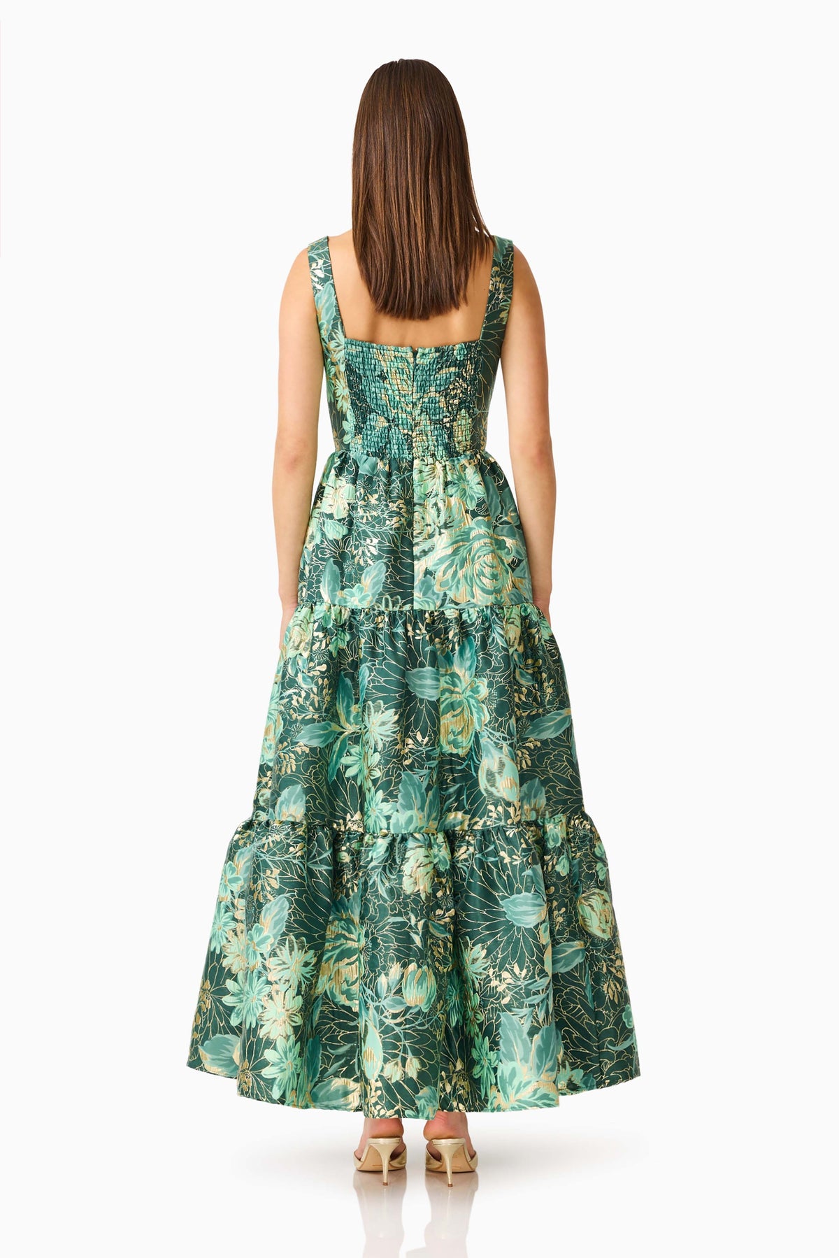 Meliora A-Line Gown in Green Floral