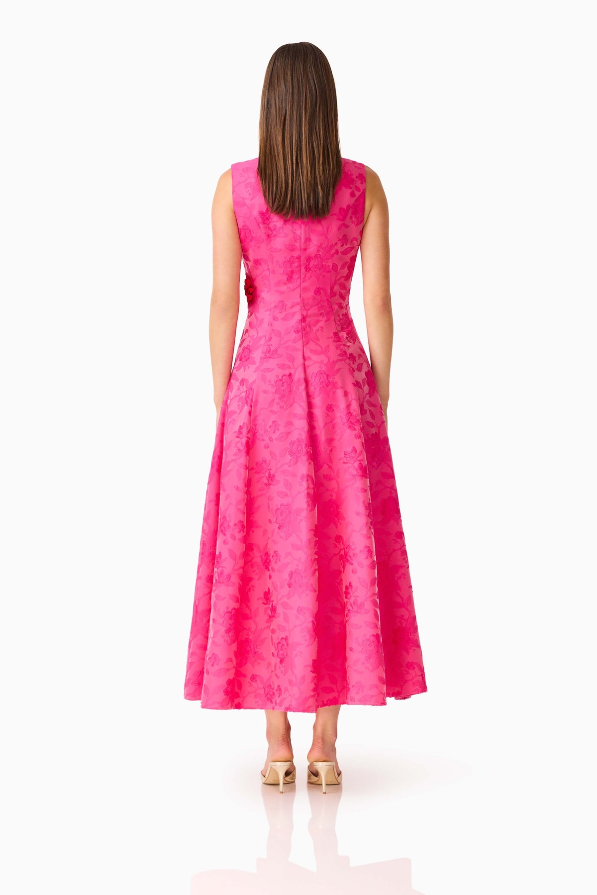 Florentia Textured Jacquard Maxi Dress in Pink & Red