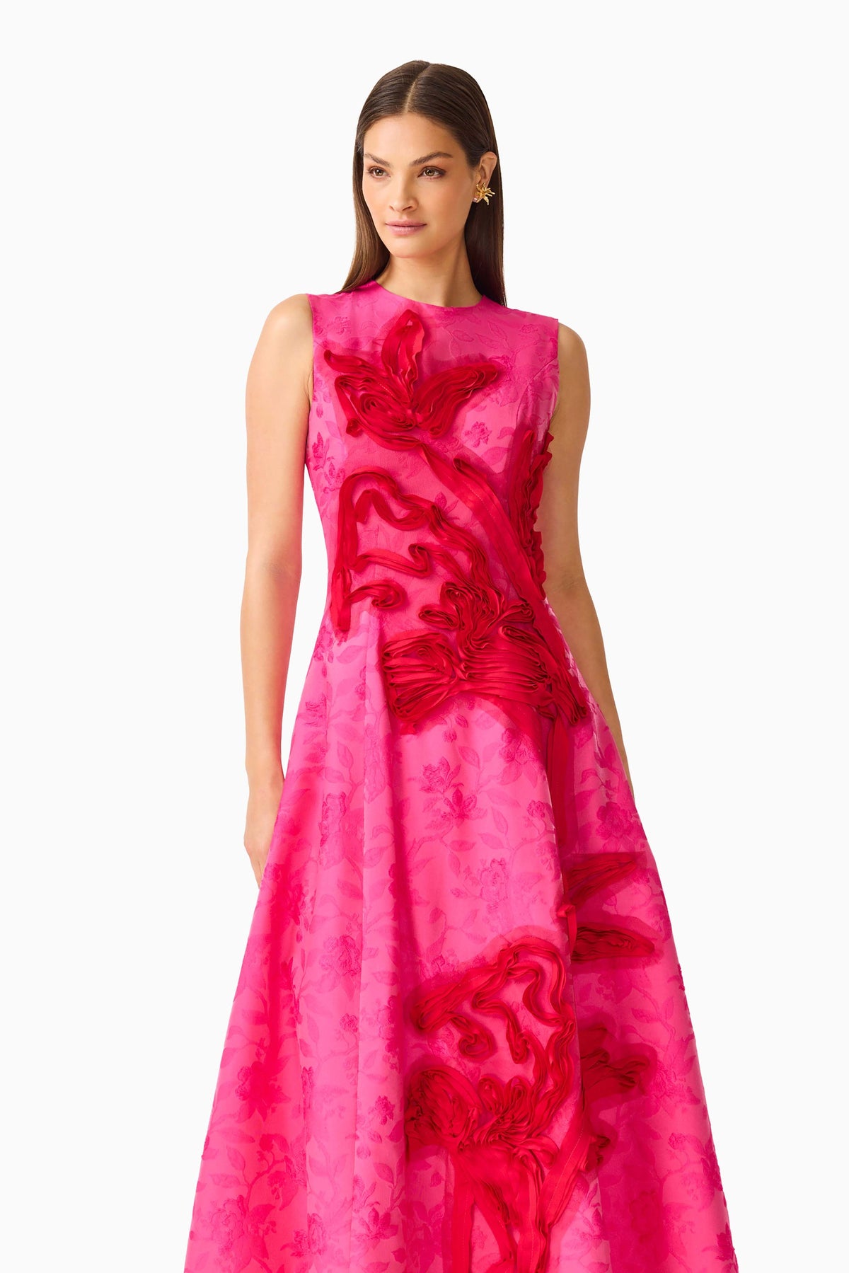Florentia Textured Jacquard Maxi Dress in Pink & Red