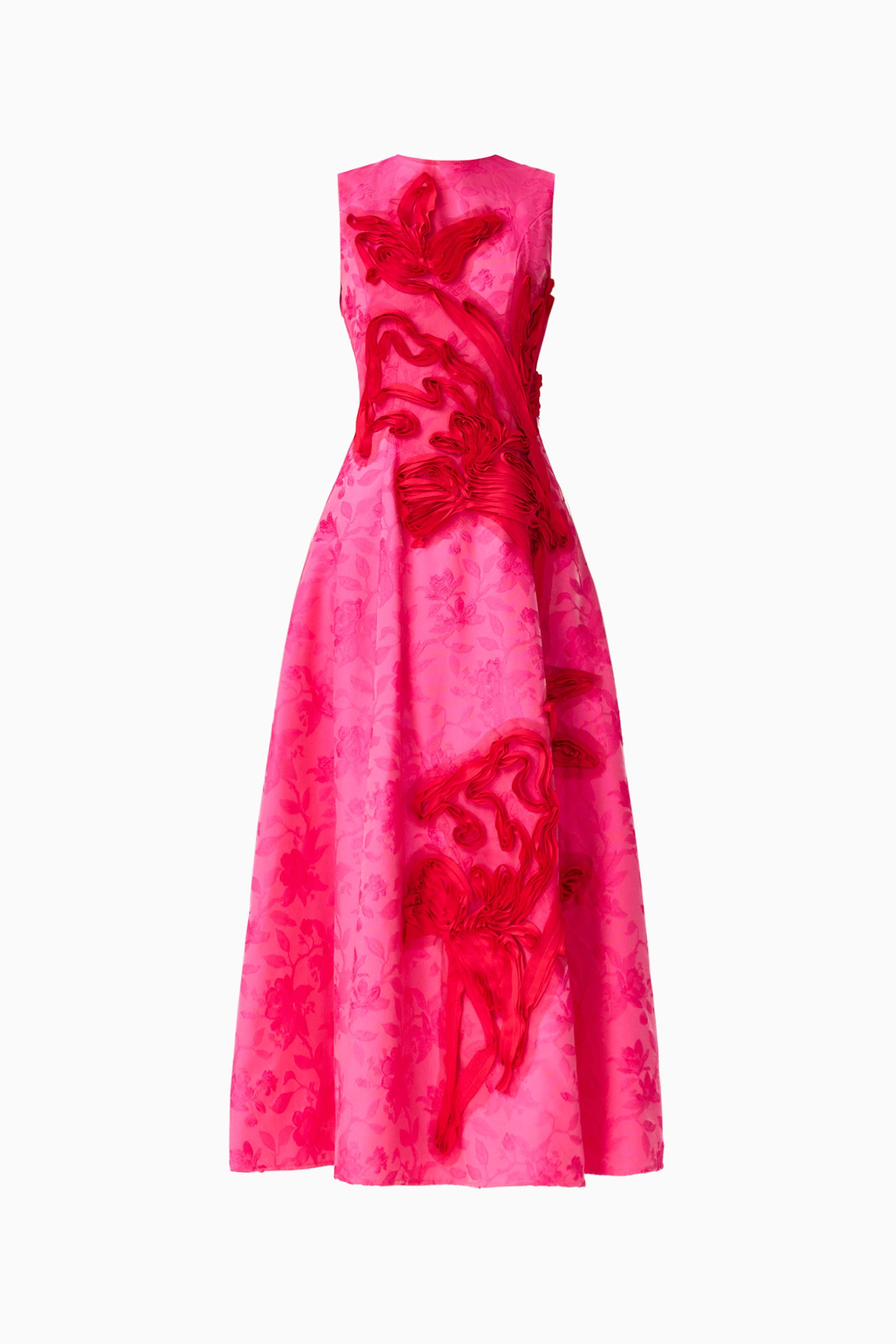 Florentia Textured Jacquard Maxi Dress in Pink & Red