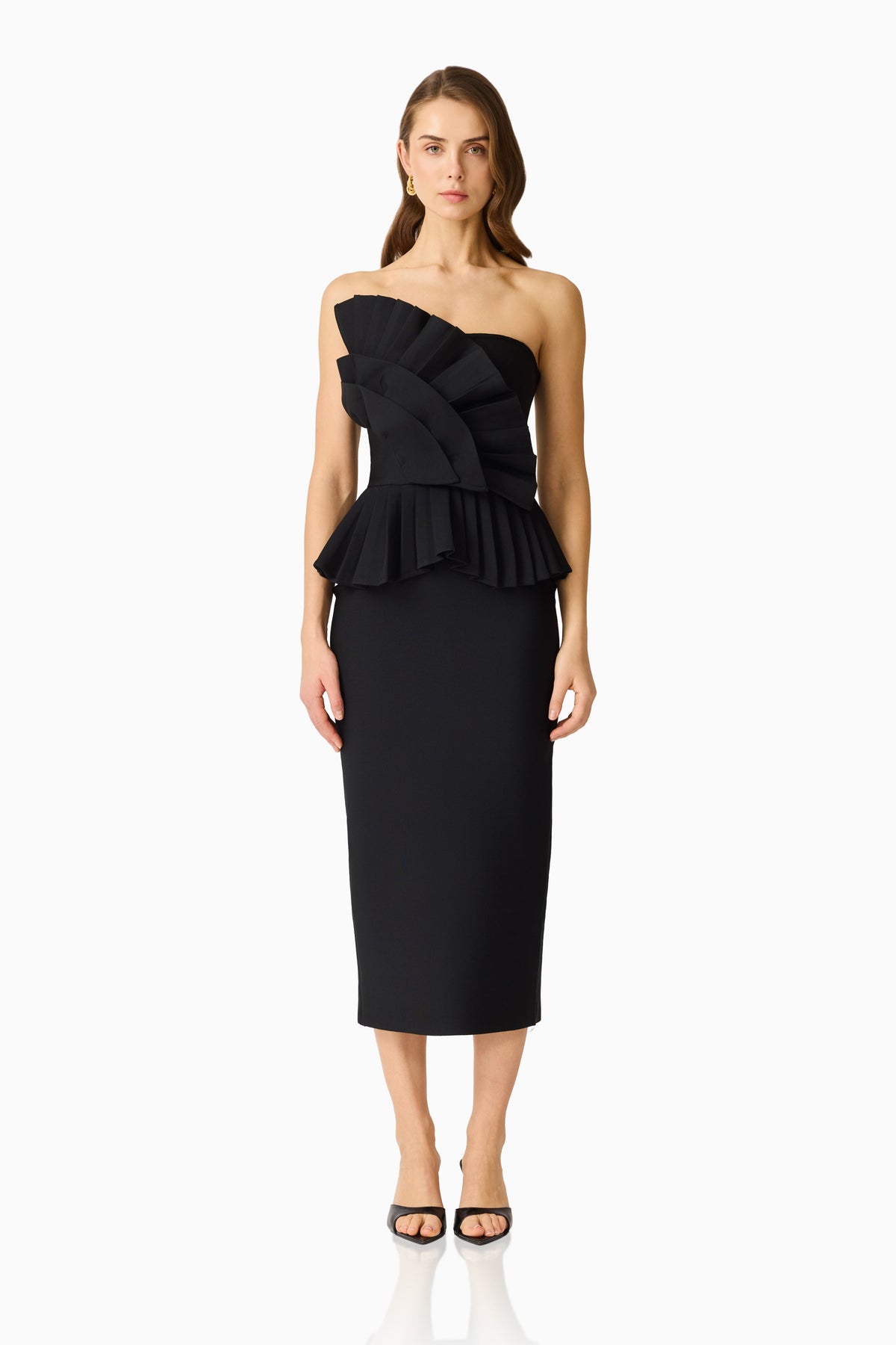 Orelia Pleated Midi Dress in Black
