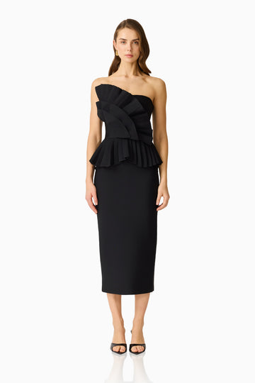 Orelia Pleated Midi Dress in Black