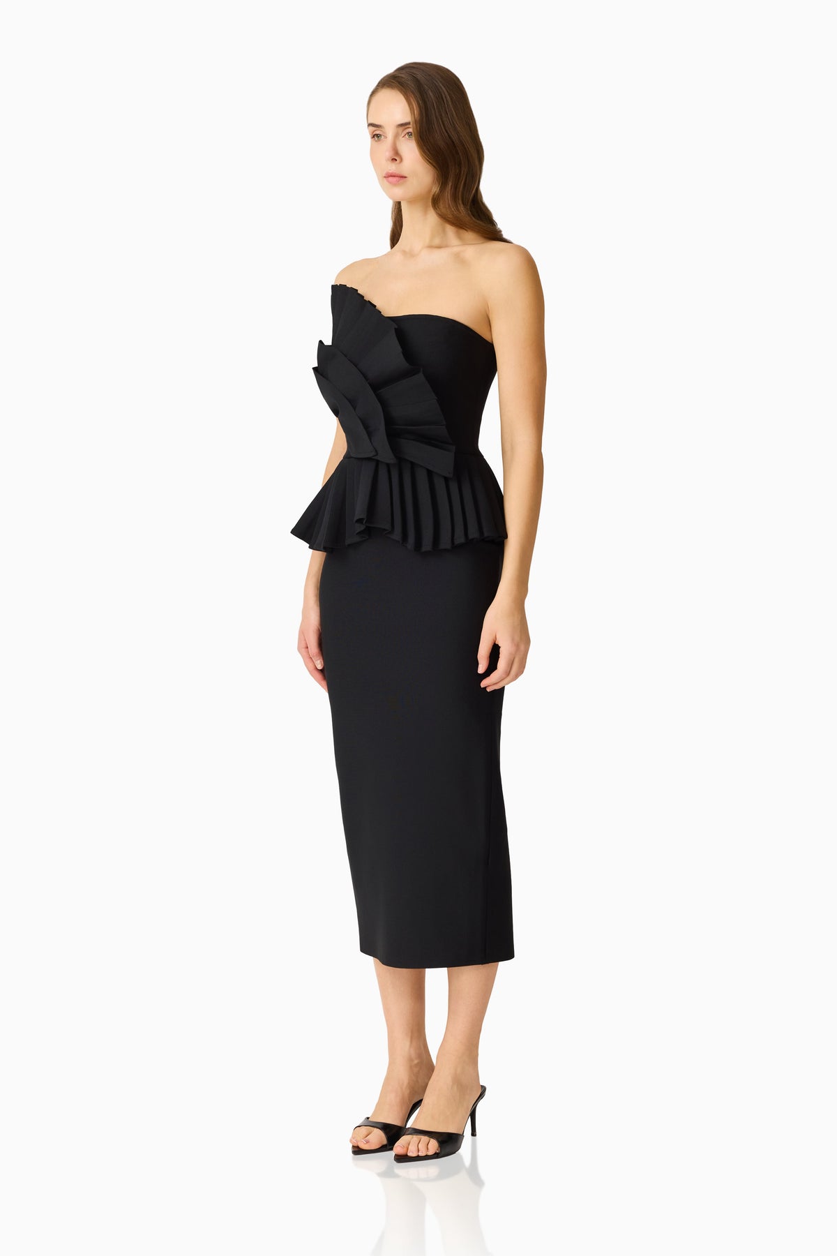 Orelia Pleated Midi Dress in Black