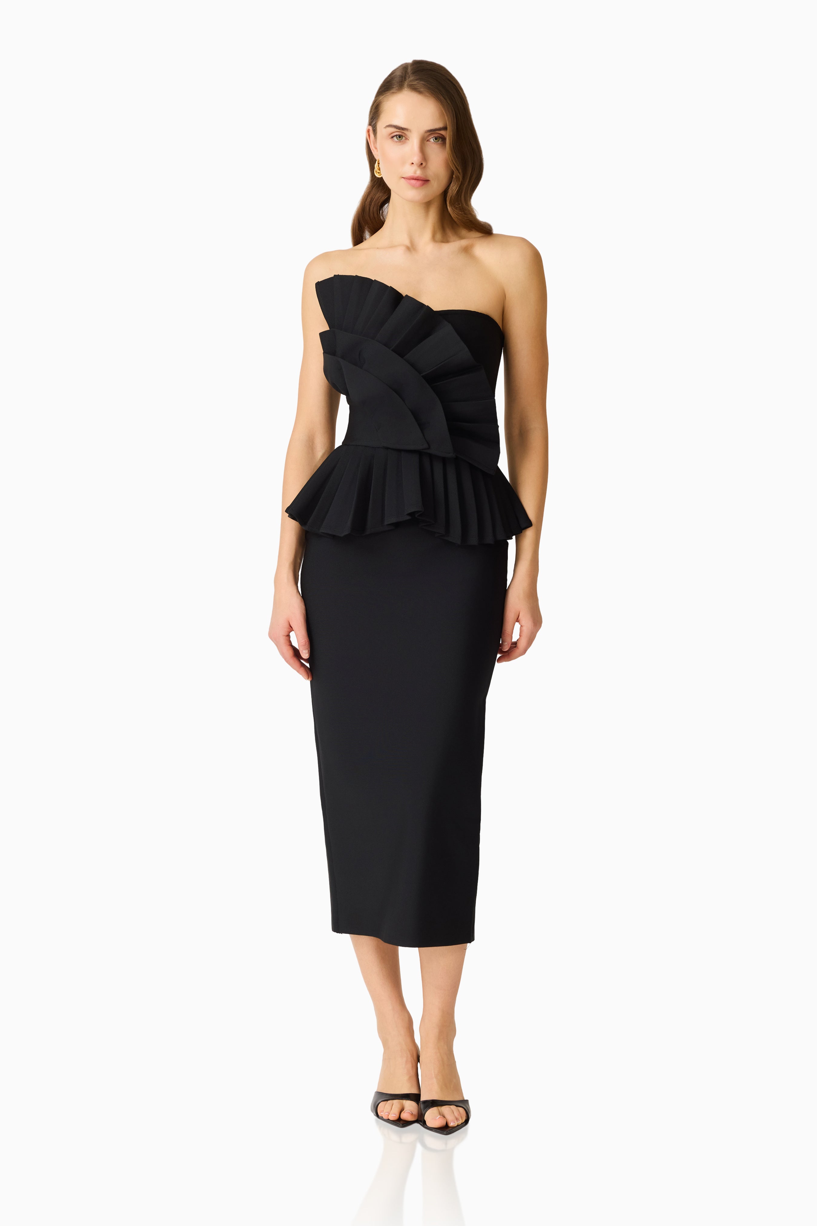Orelia Pleated Midi Dress in Black