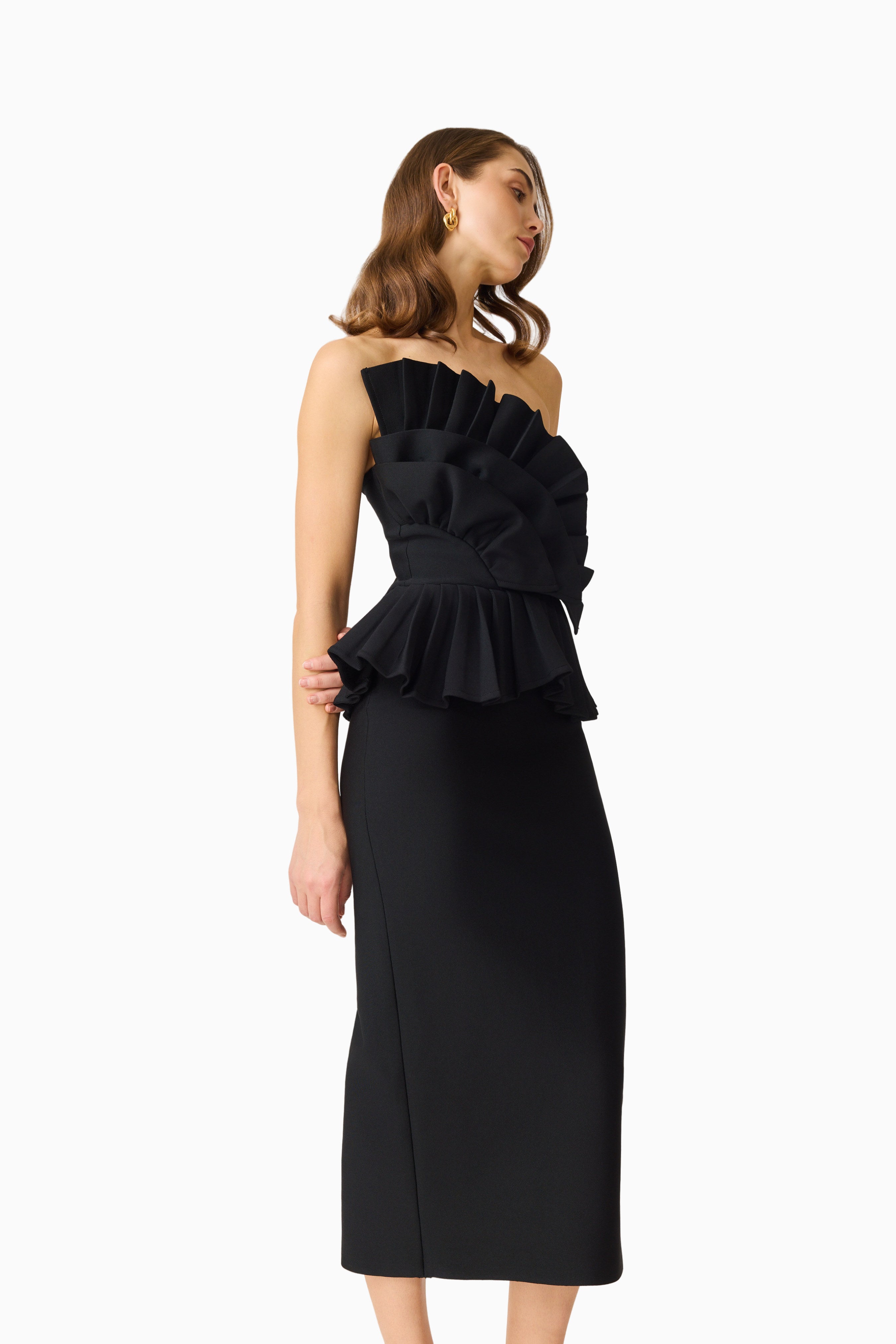 Orelia Pleated Midi Dress in Black