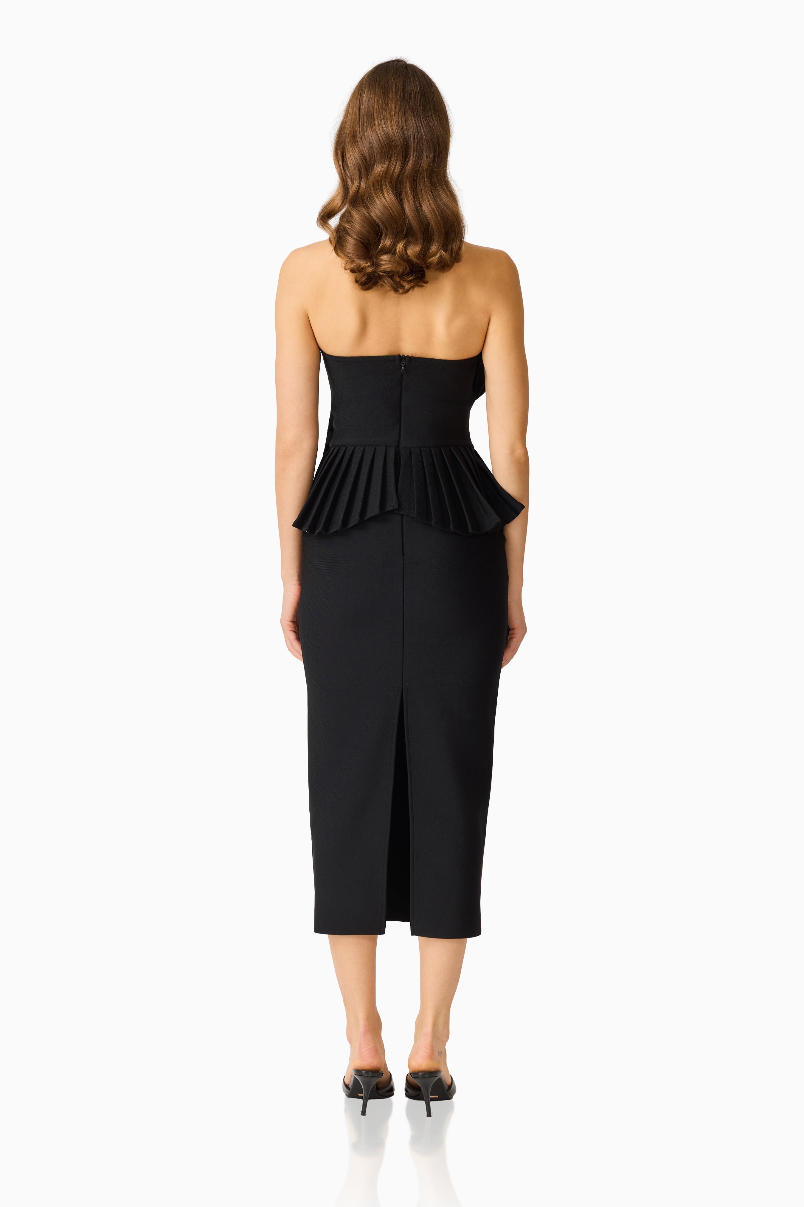 Orelia Pleated Midi Dress in Black