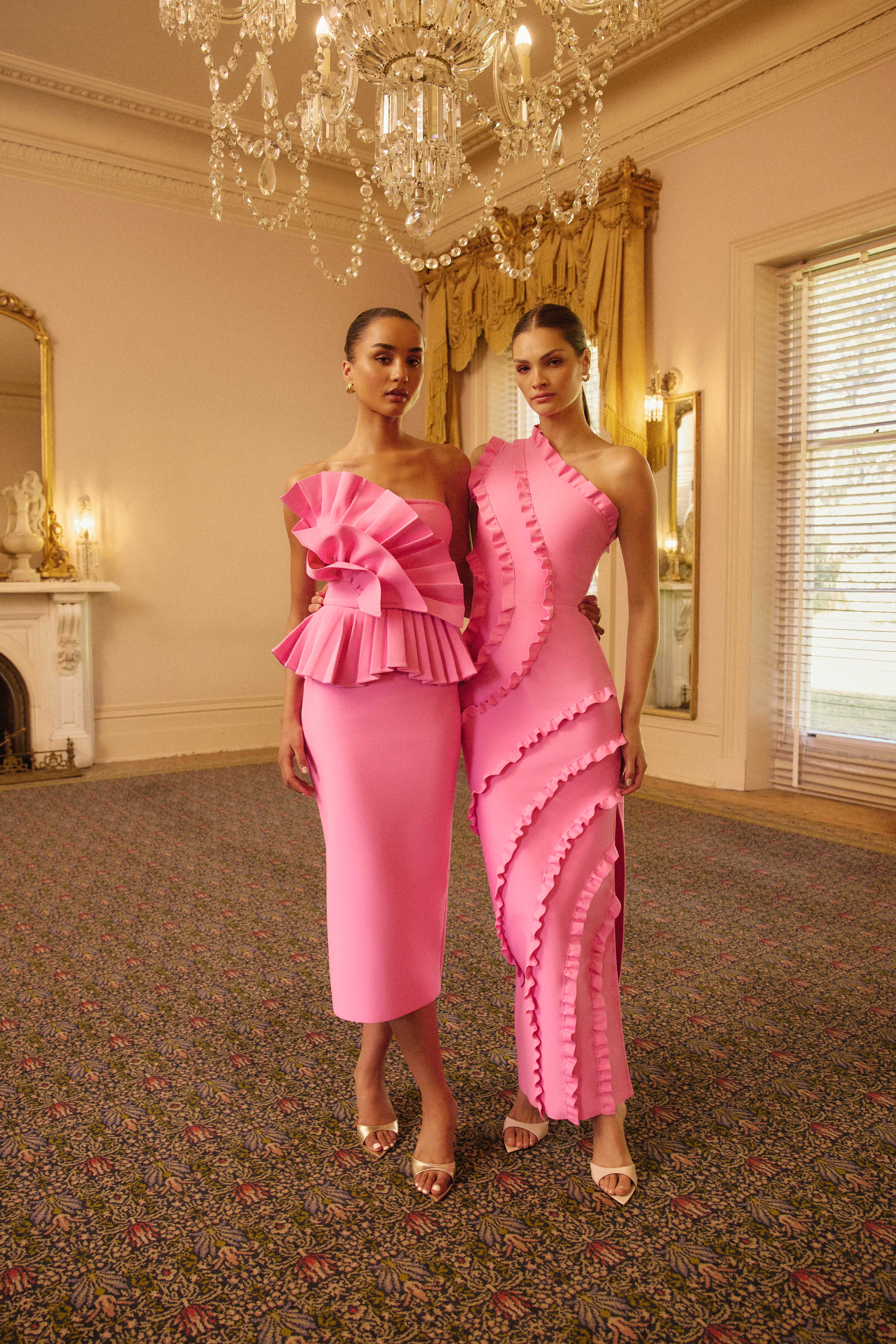 Orelia Pleated Midi Dress in Candy Pink