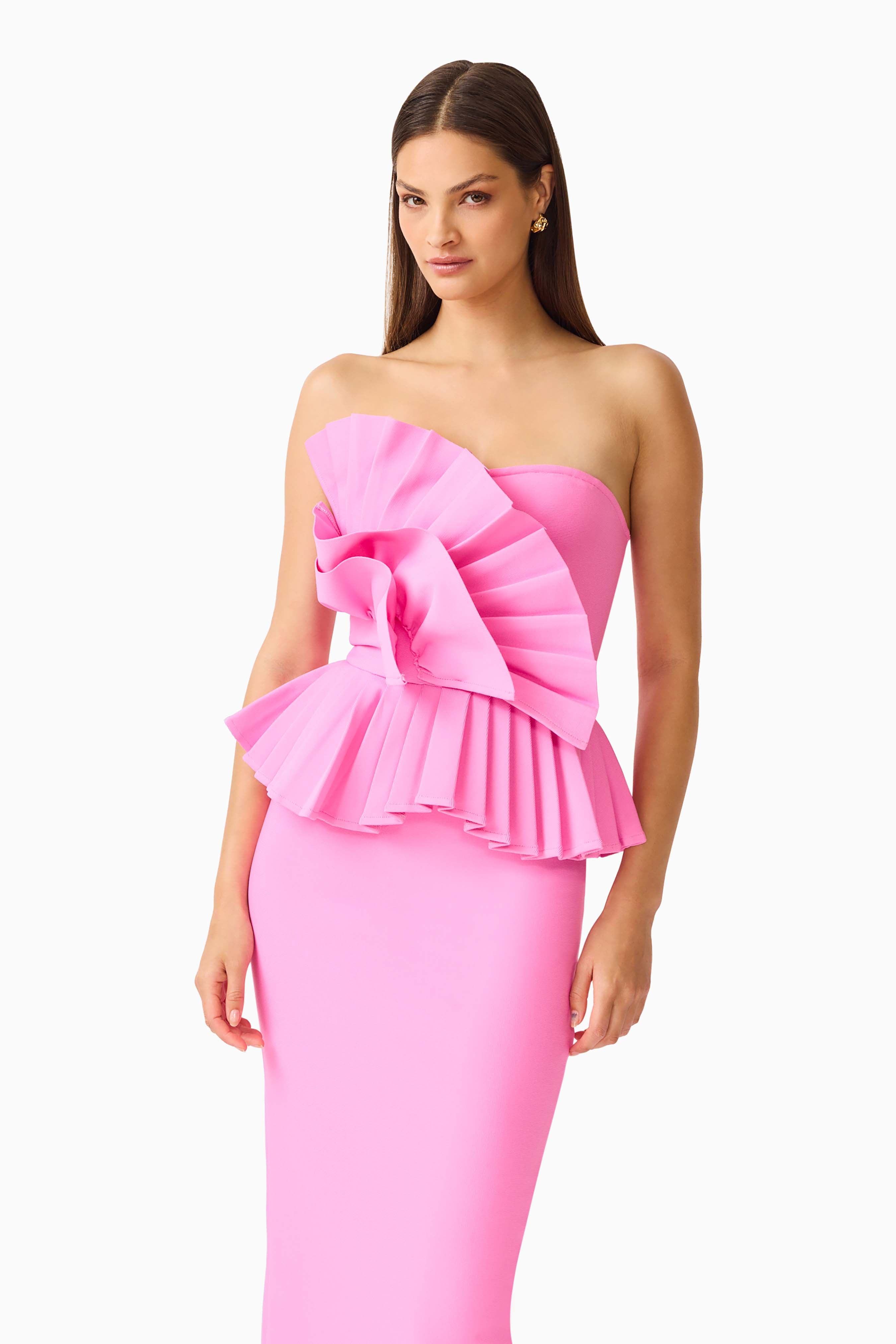Orelia Pleated Midi Dress in Candy Pink