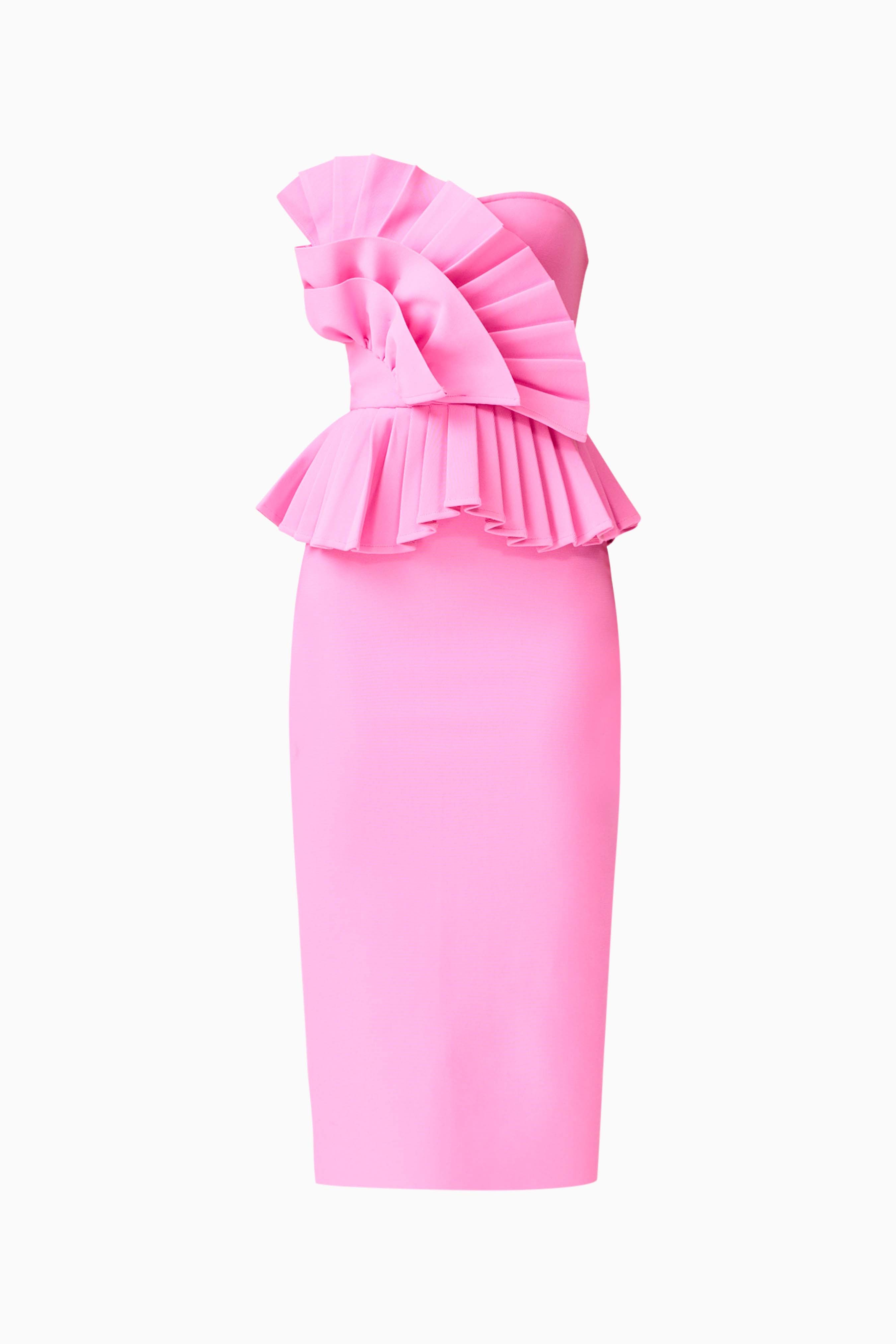 Orelia Pleated Midi Dress in Candy Pink