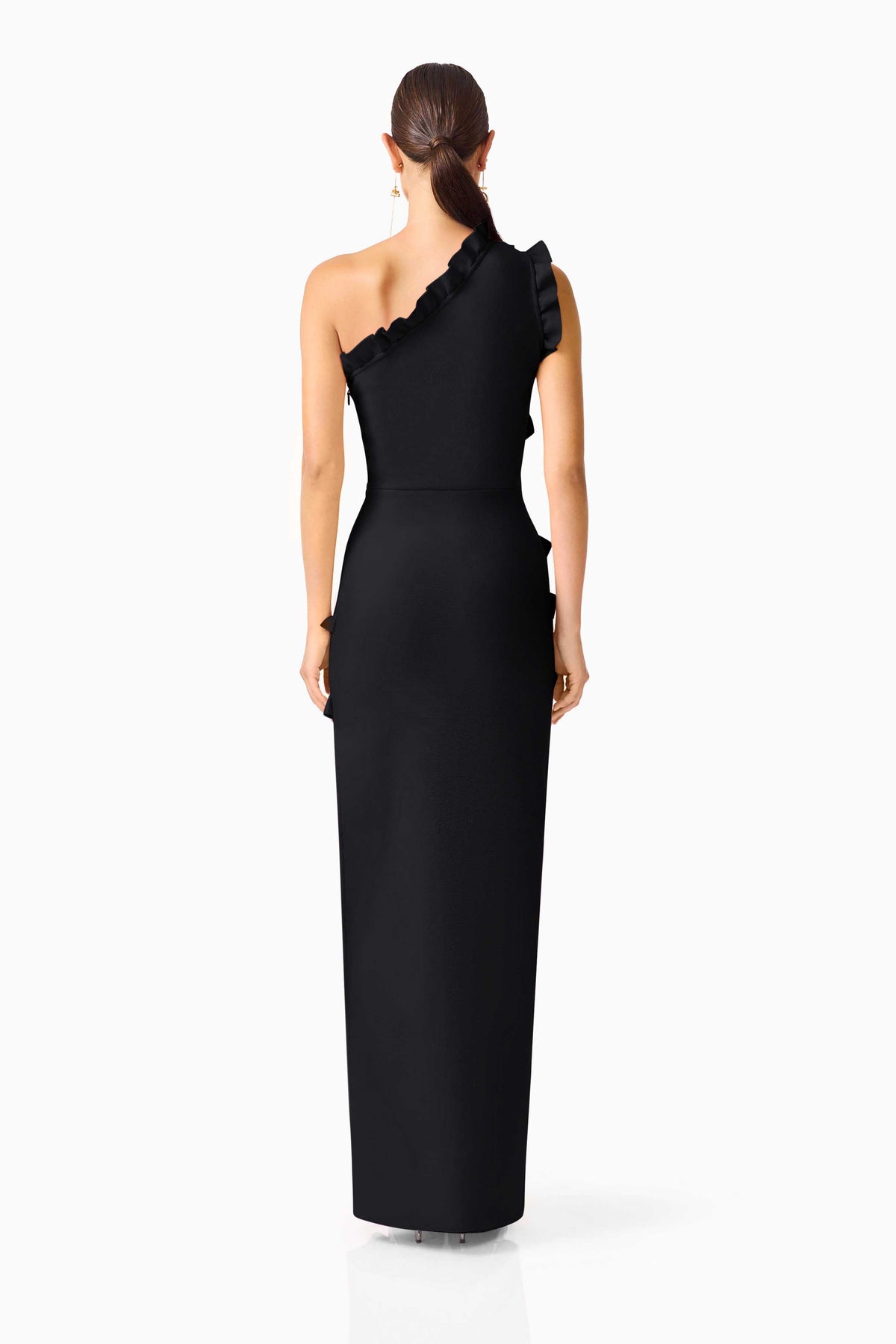 Orelia Asymmetrical Ruffle Gown in Black