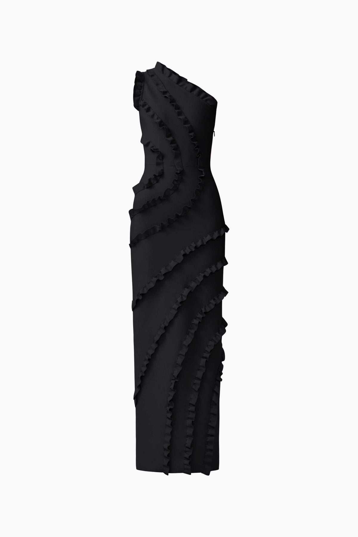 Orelia Asymmetrical Ruffle Gown in Black
