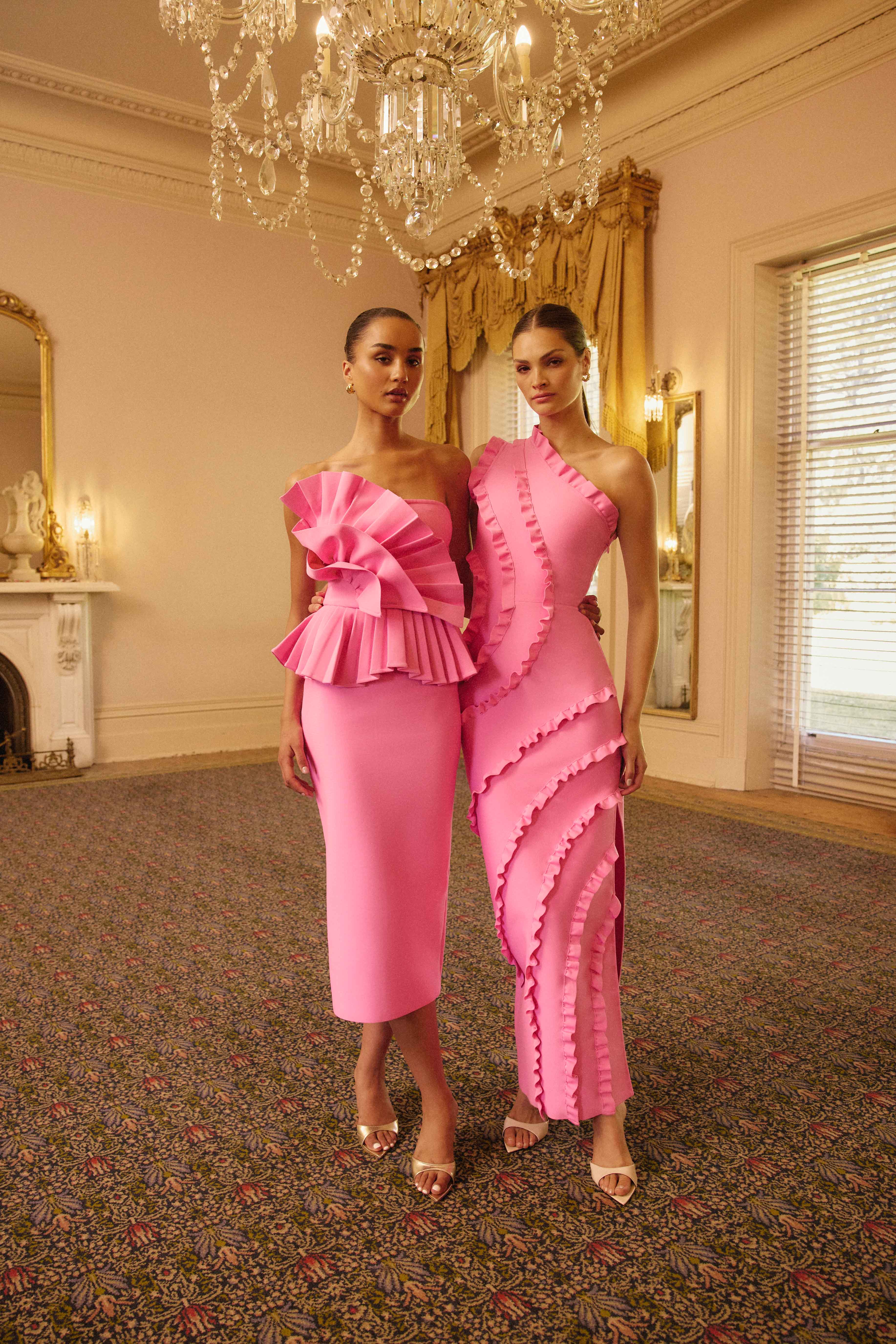 Orelia Asymmetrical Gown in Pink
