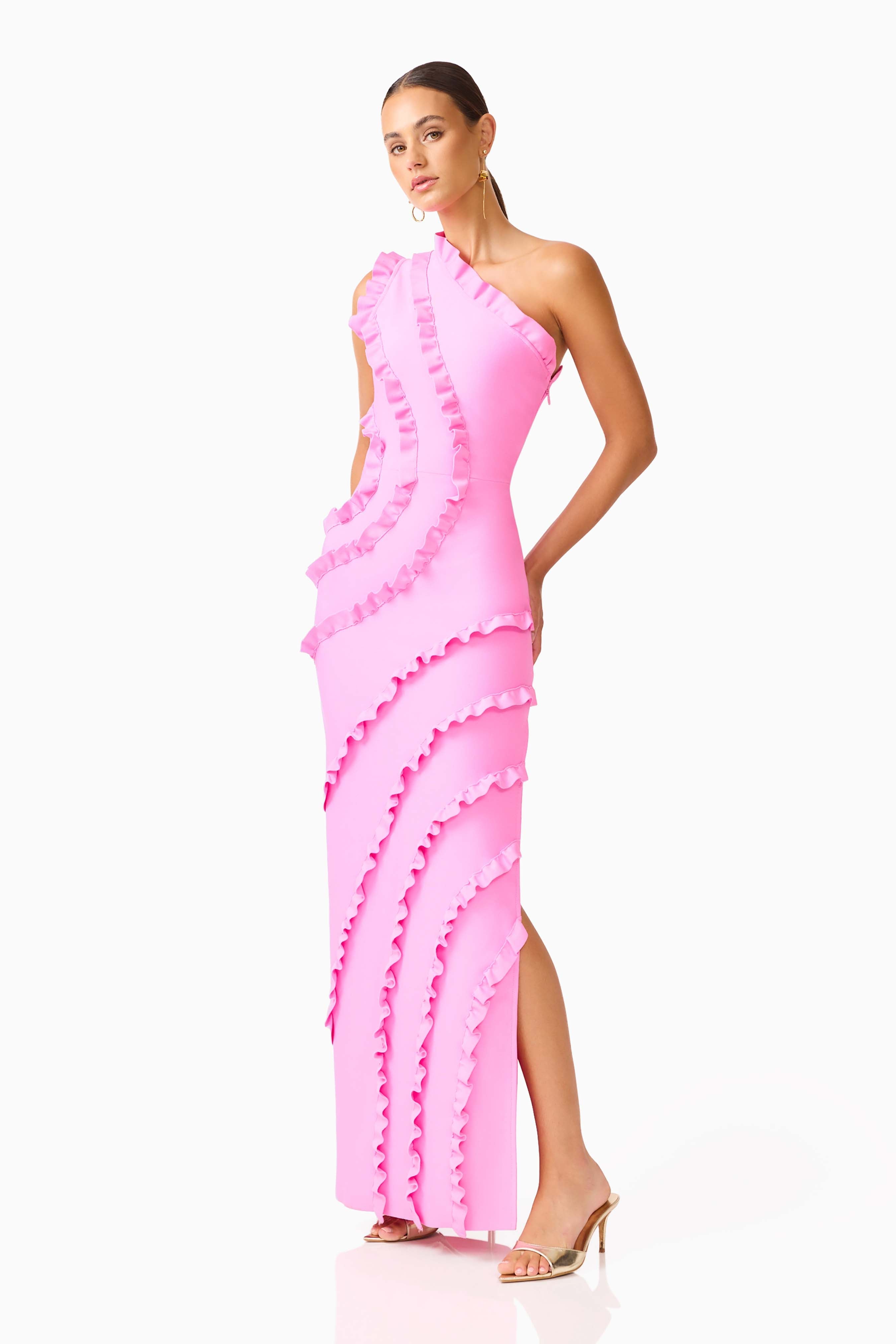 Orelia Asymmetrical Gown in Pink