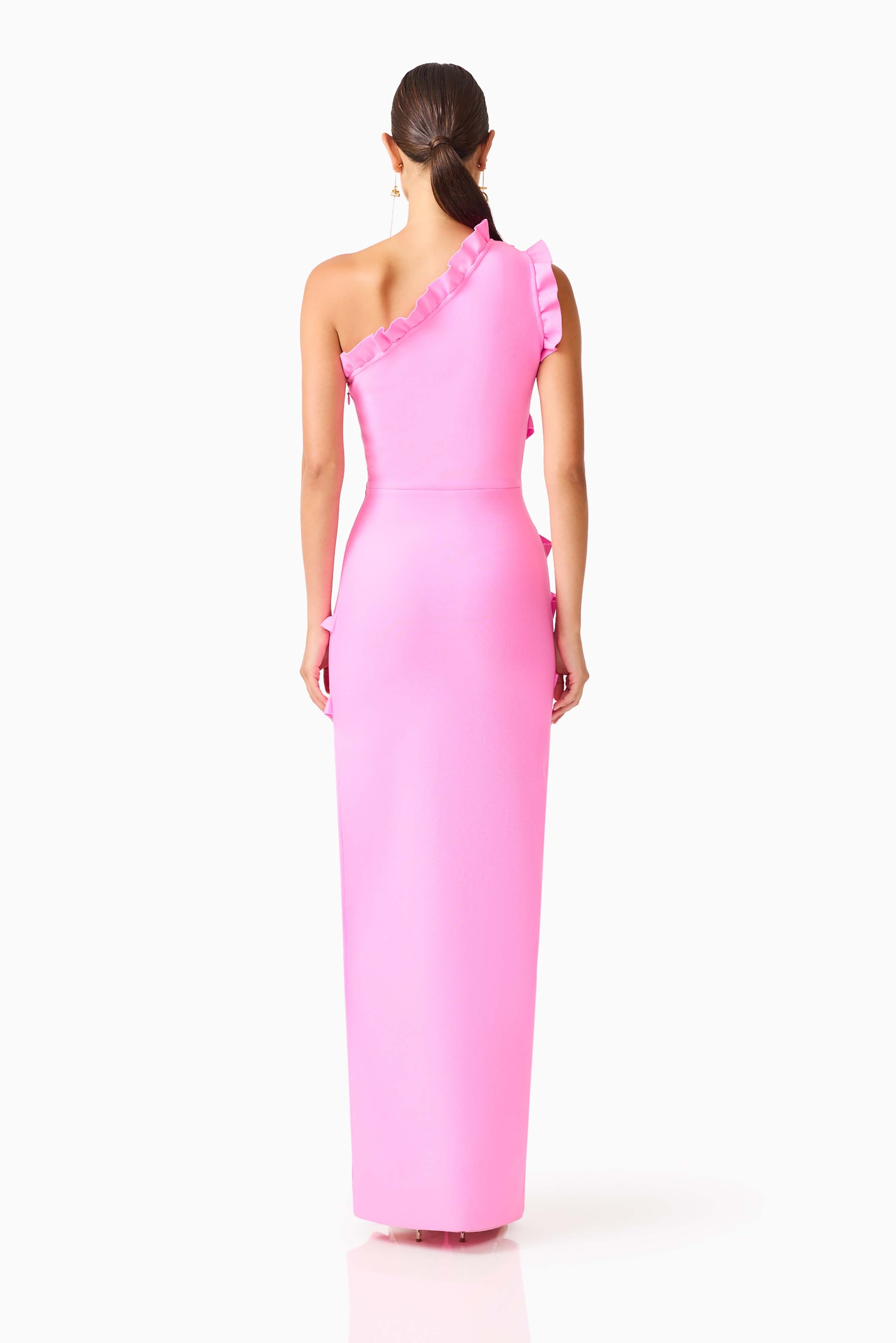 Orelia Asymmetrical Gown in Pink