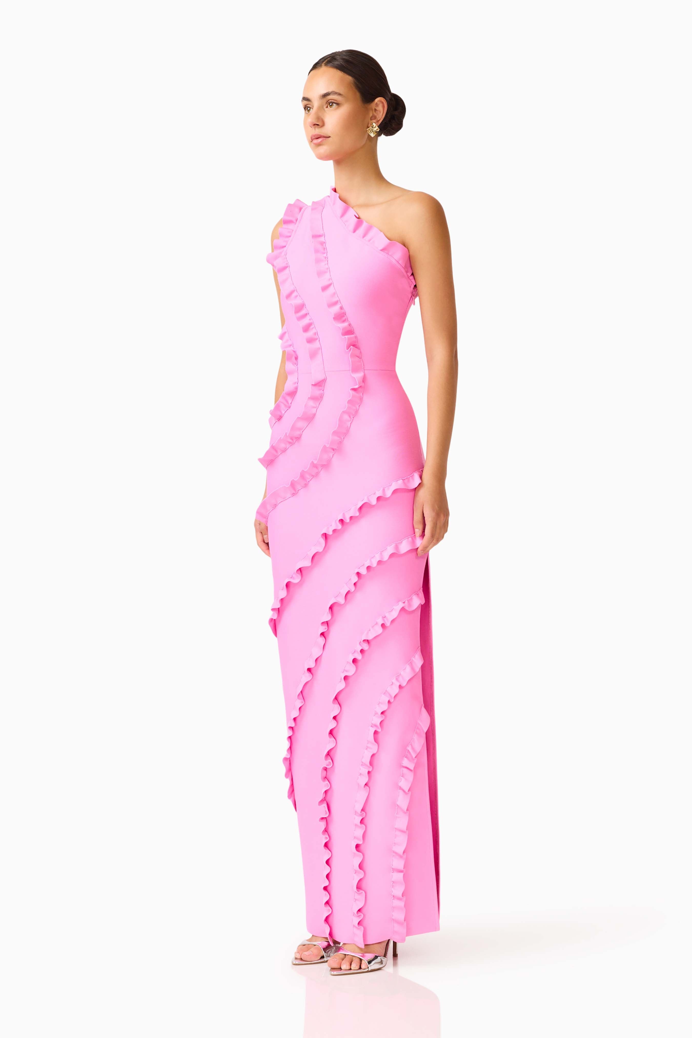Orelia Asymmetrical Gown in Pink