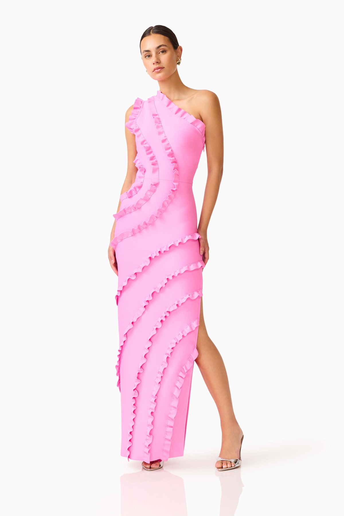 Orelia Asymmetrical Gown in Pink