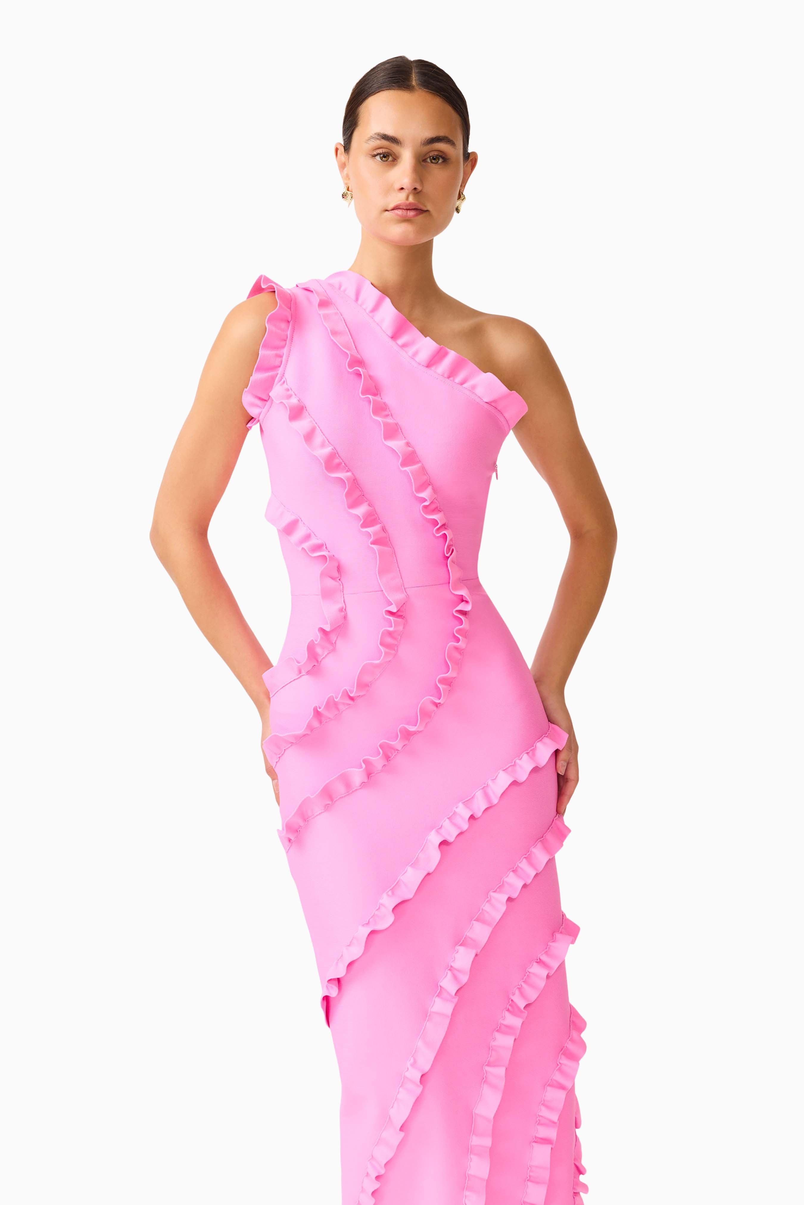 Orelia Asymmetrical Gown in Pink