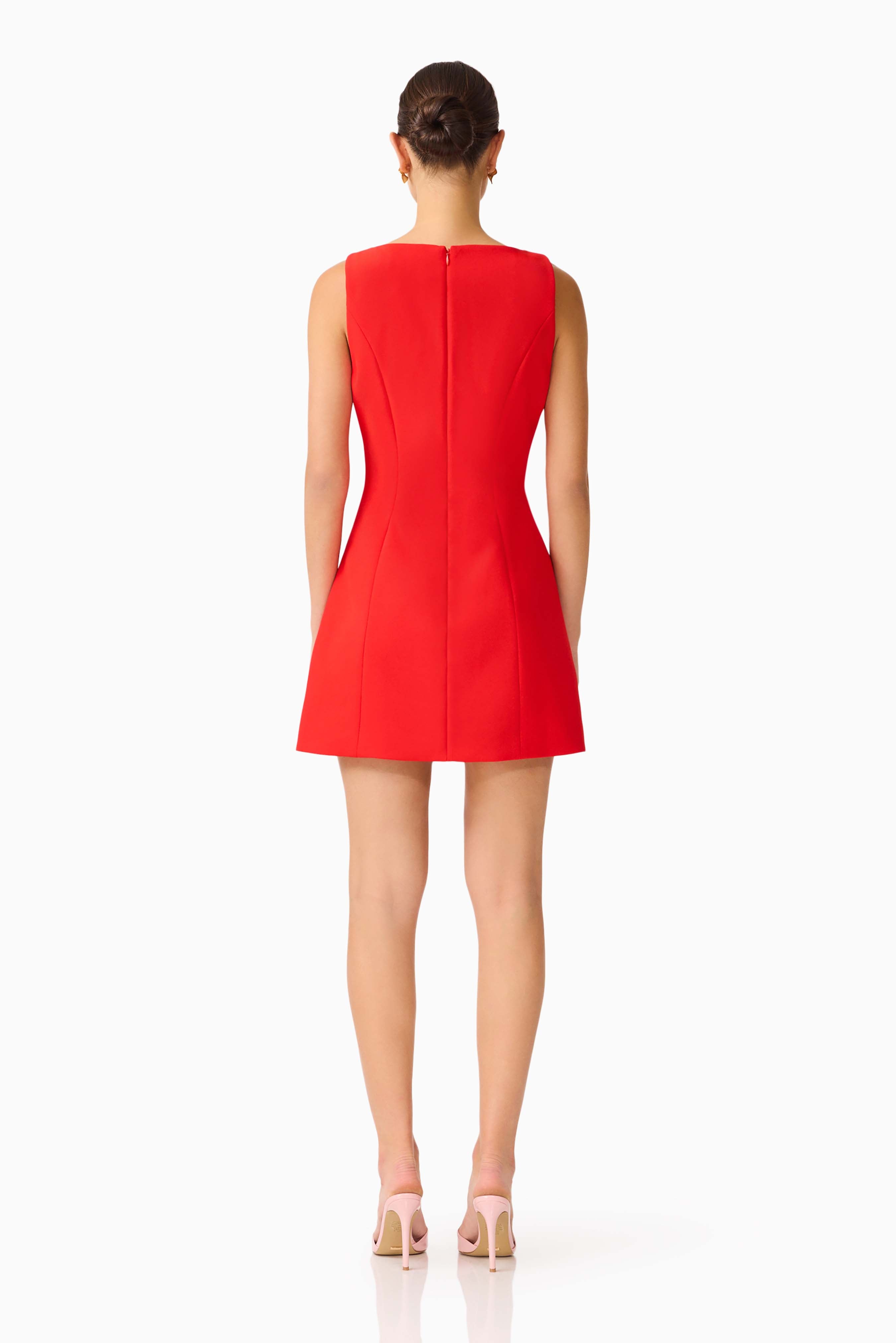 Fleurisca Embroidered A-Line Mini Dress in Scarlet Red