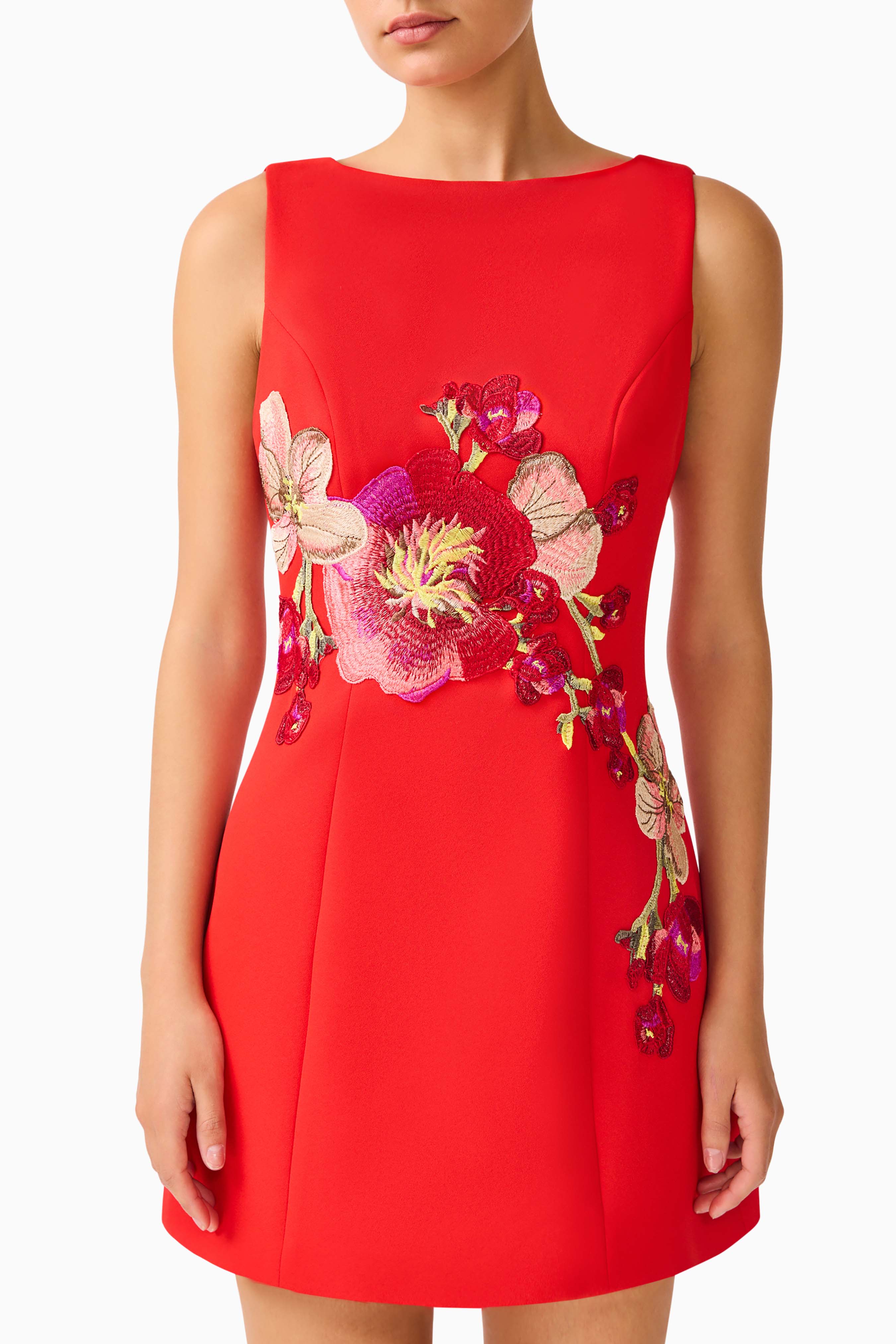 Fleurisca Embroidered A-Line Mini Dress in Scarlet Red