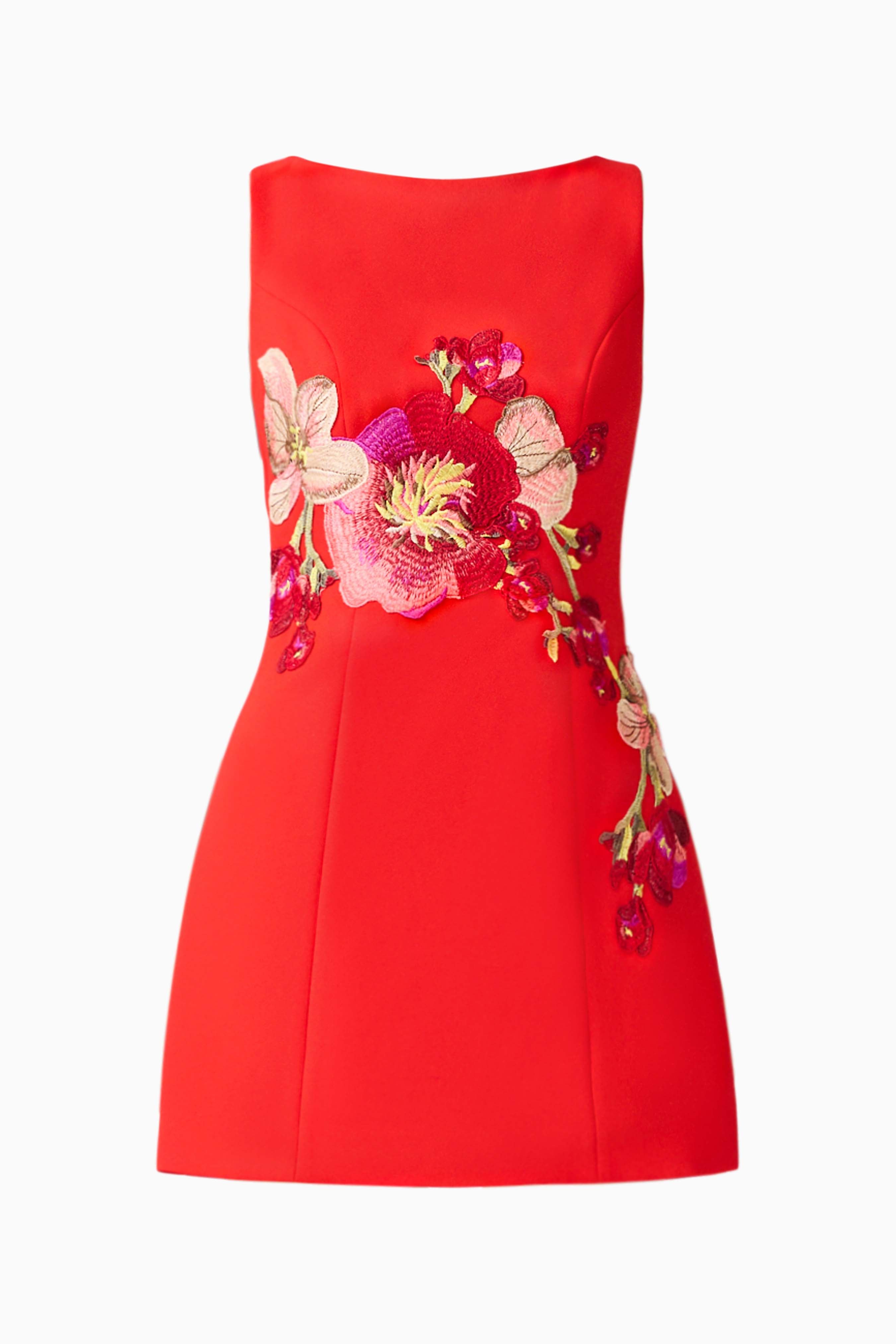Fleurisca Embroidered A-Line Mini Dress in Scarlet Red