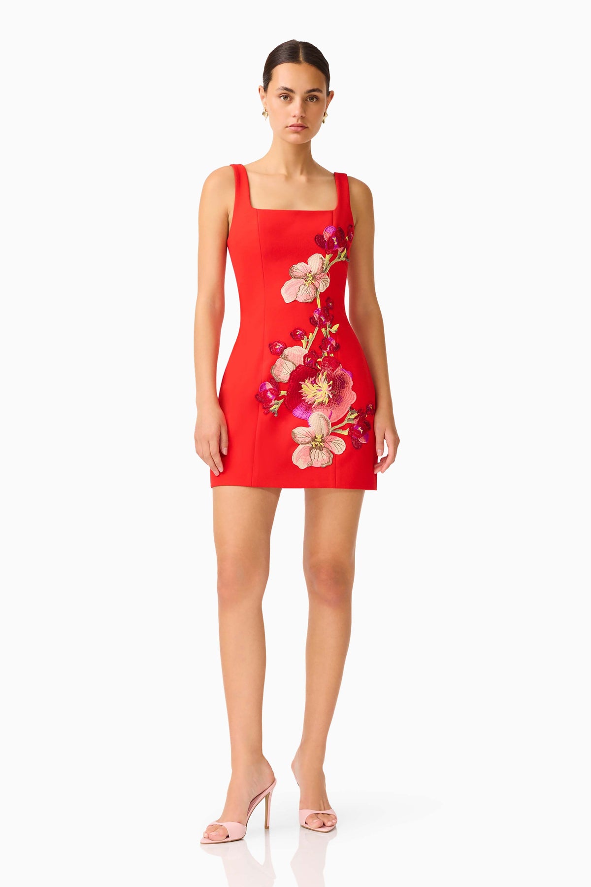 Fleurisca Embroidered Party Mini Dress in Scarlet Red