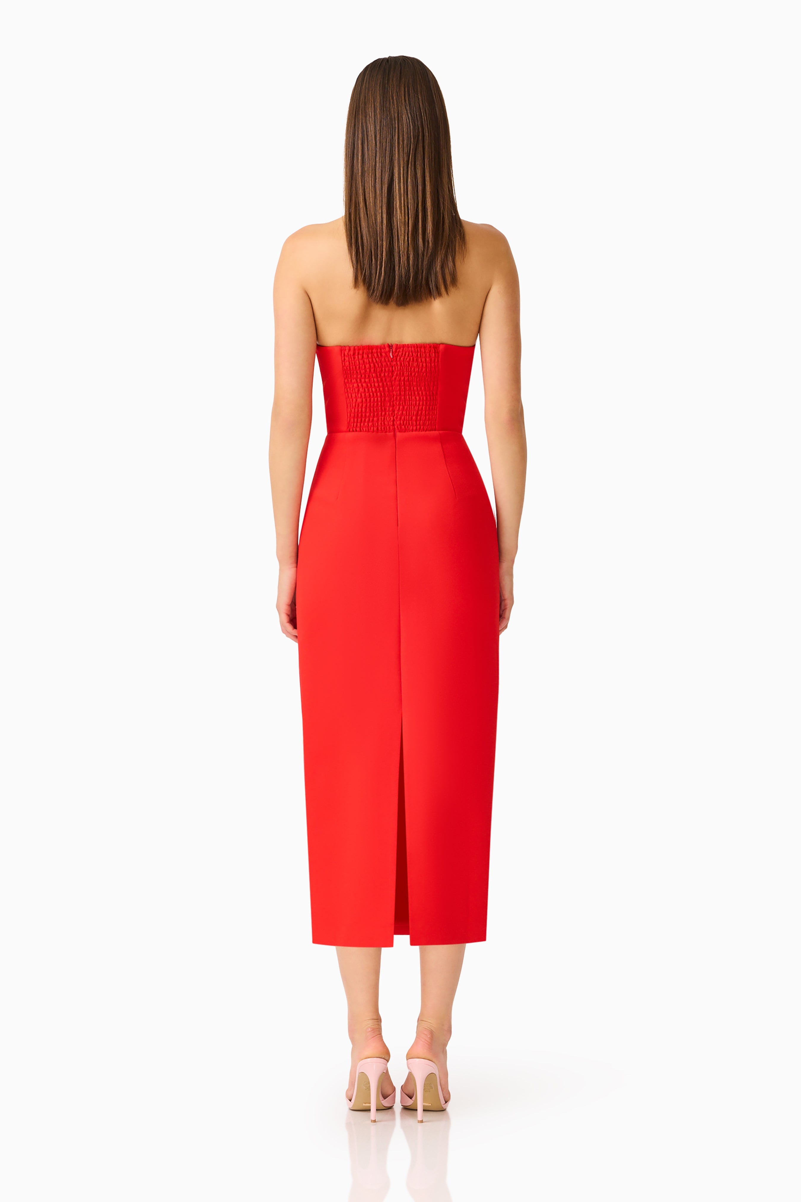 Fleurisca Embroidered Midi Dress in Scarlet Red