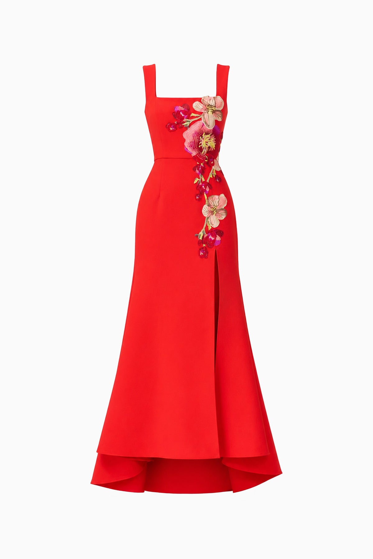 Fleurisca Embroidered Gown in Scarlet Red