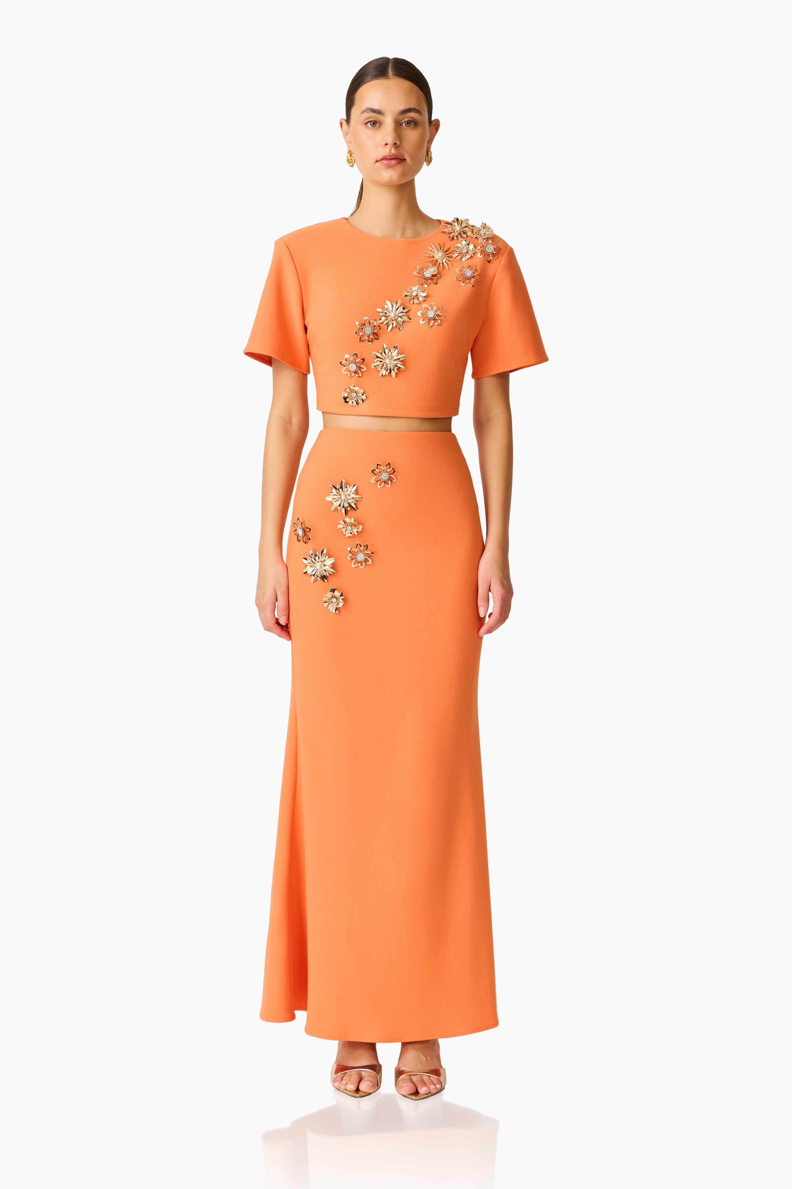 Solae Floral Top & Skirt Set in Orange