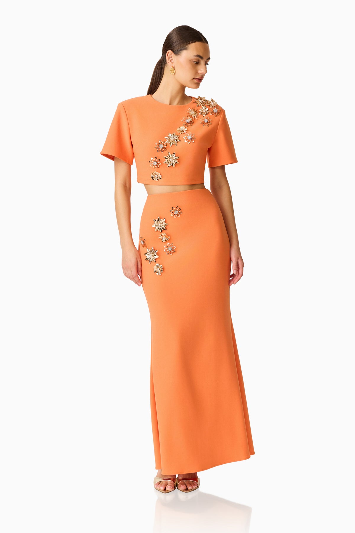 Solae Floral Top & Skirt Set in Orange