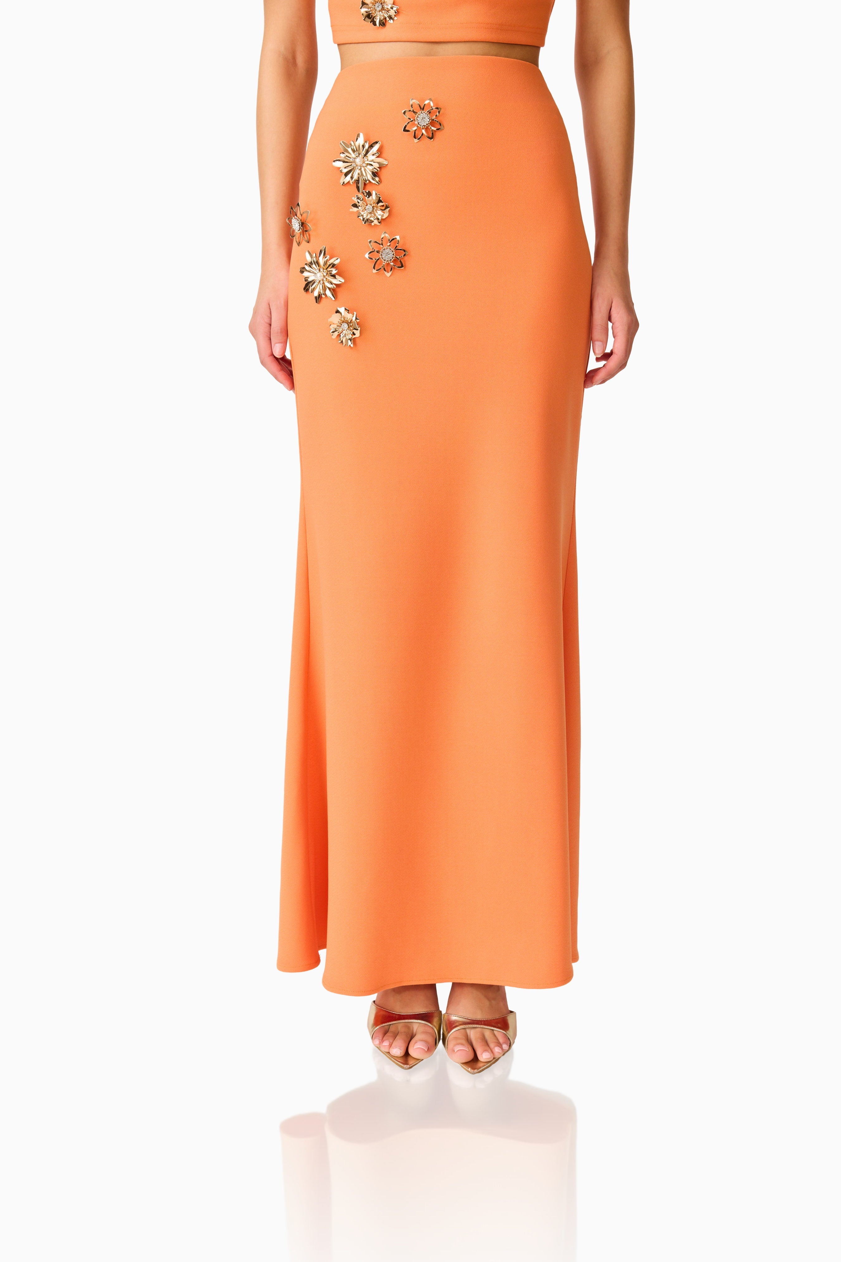 Solae Floral Top & Skirt Set in Orange