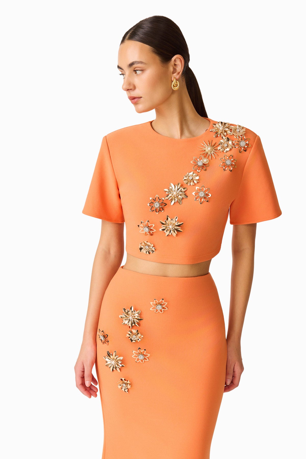Solae Floral Top & Skirt Set in Orange