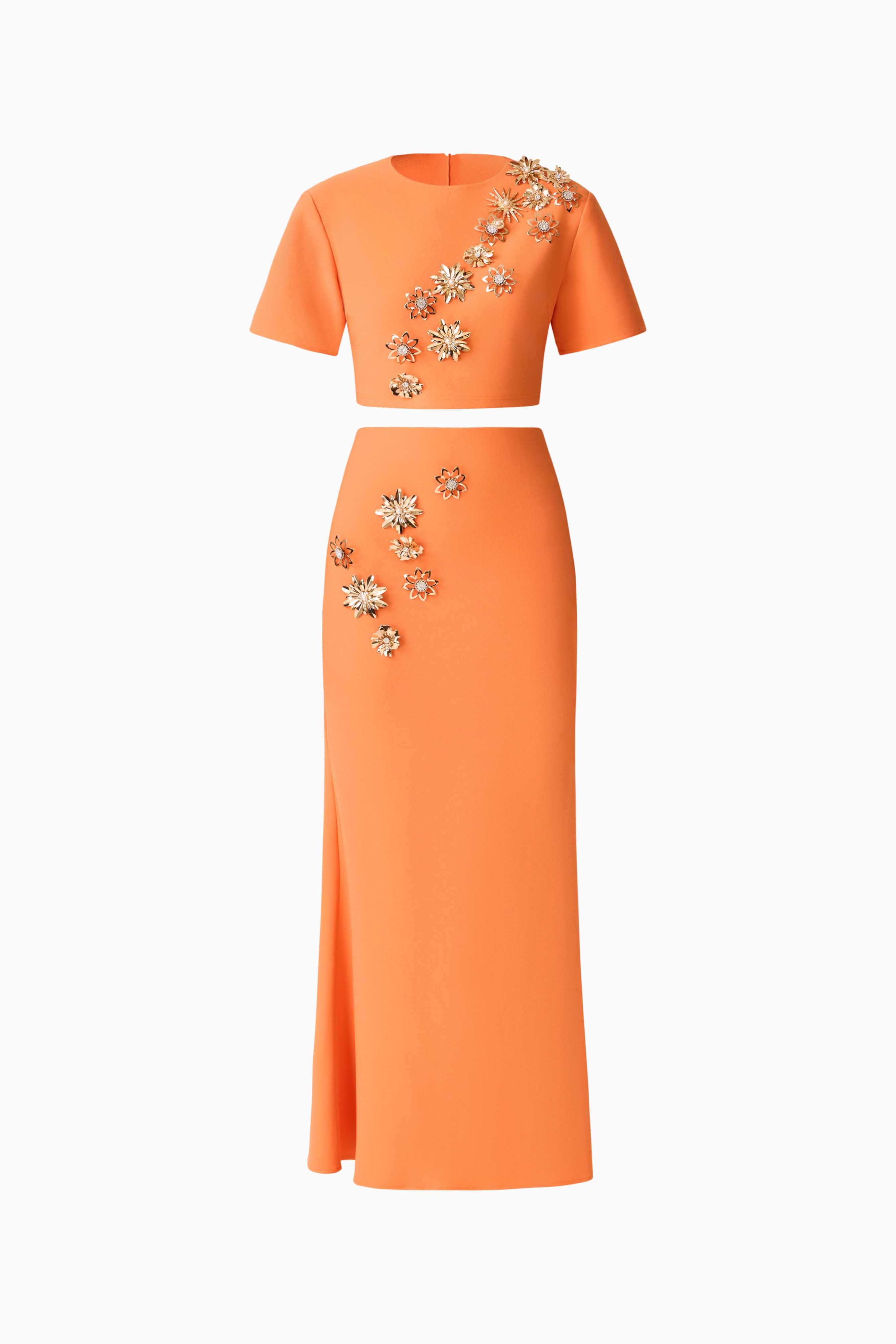 Solae Floral Top & Skirt Set in Orange