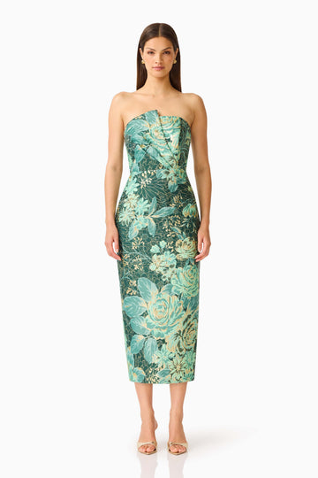 Meliora Column Midi Dress in Green Floral