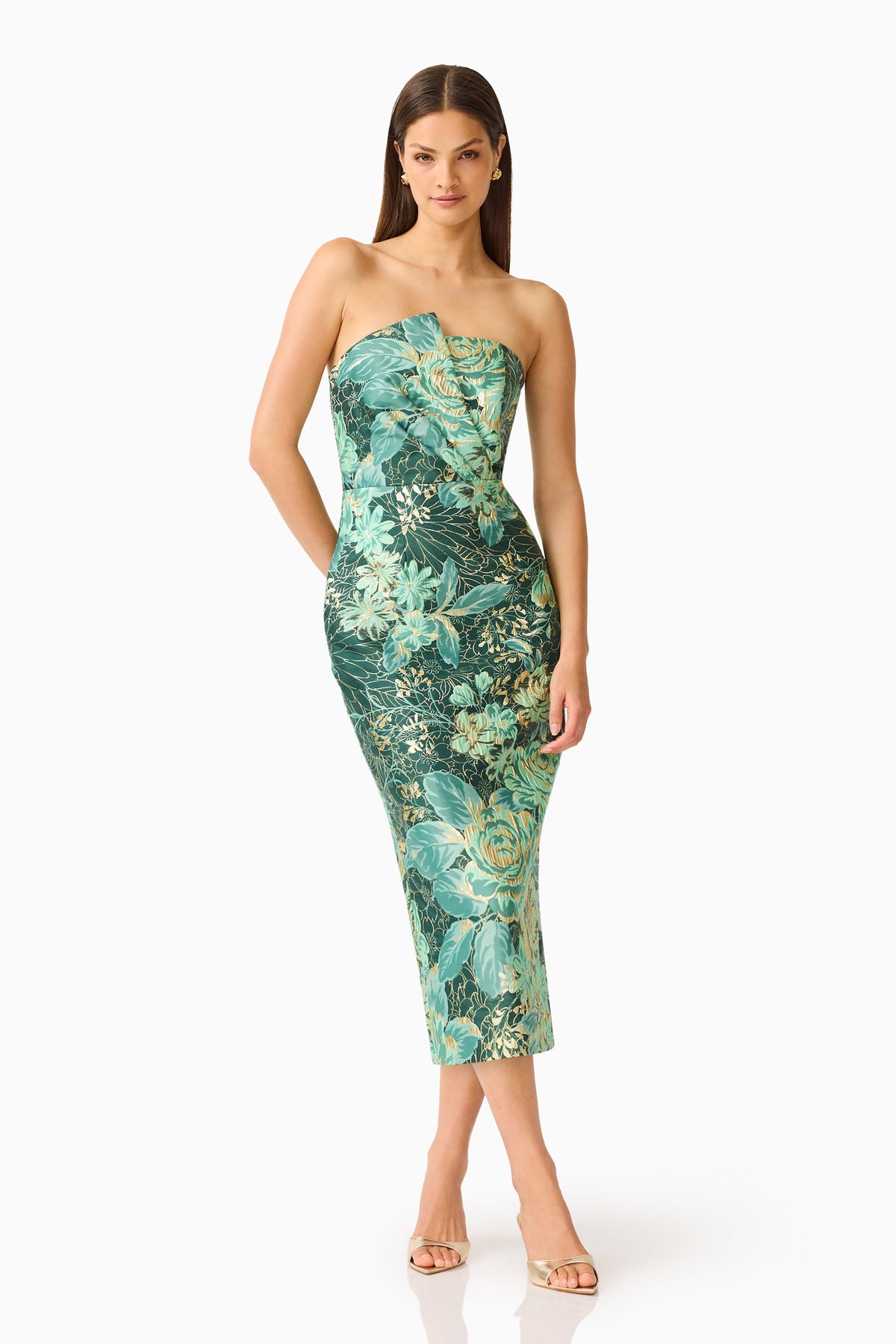 Meliora Column Midi Dress in Green Floral