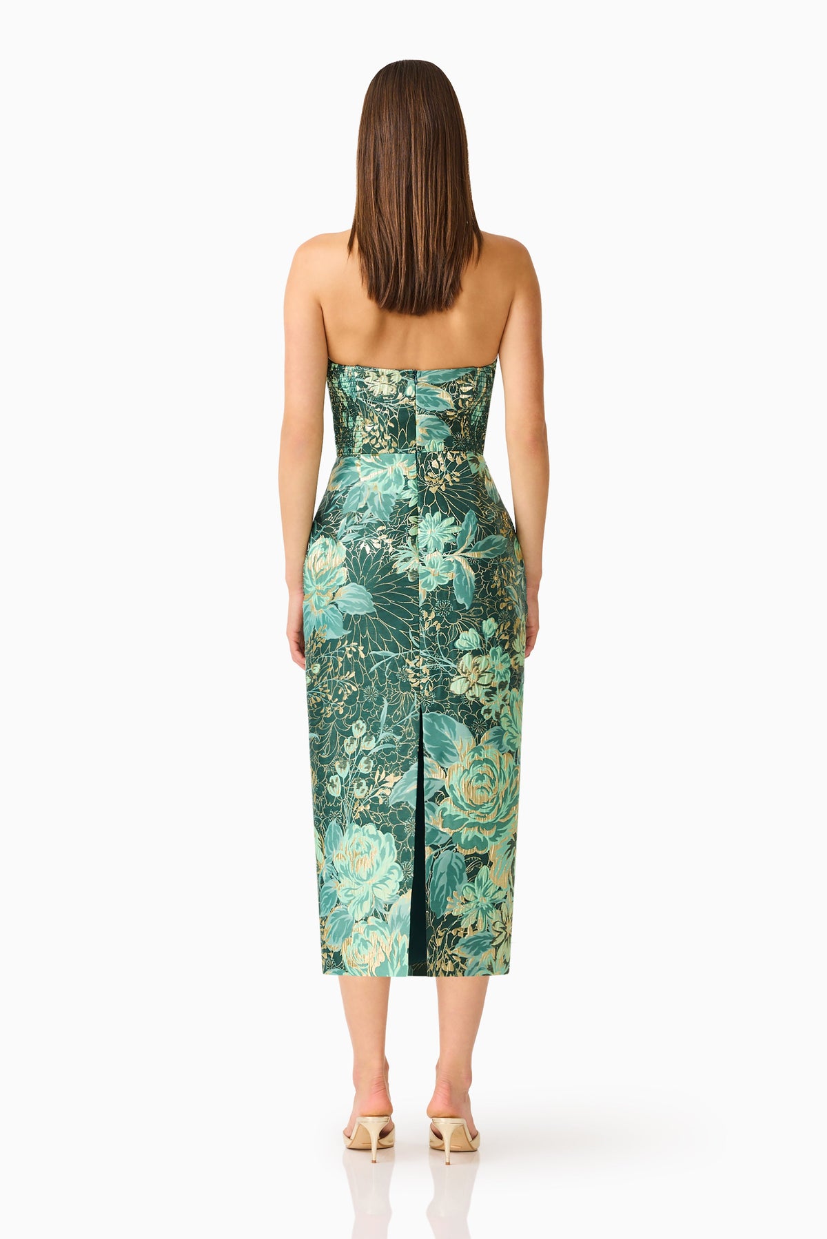 Meliora Column Midi Dress in Green Floral