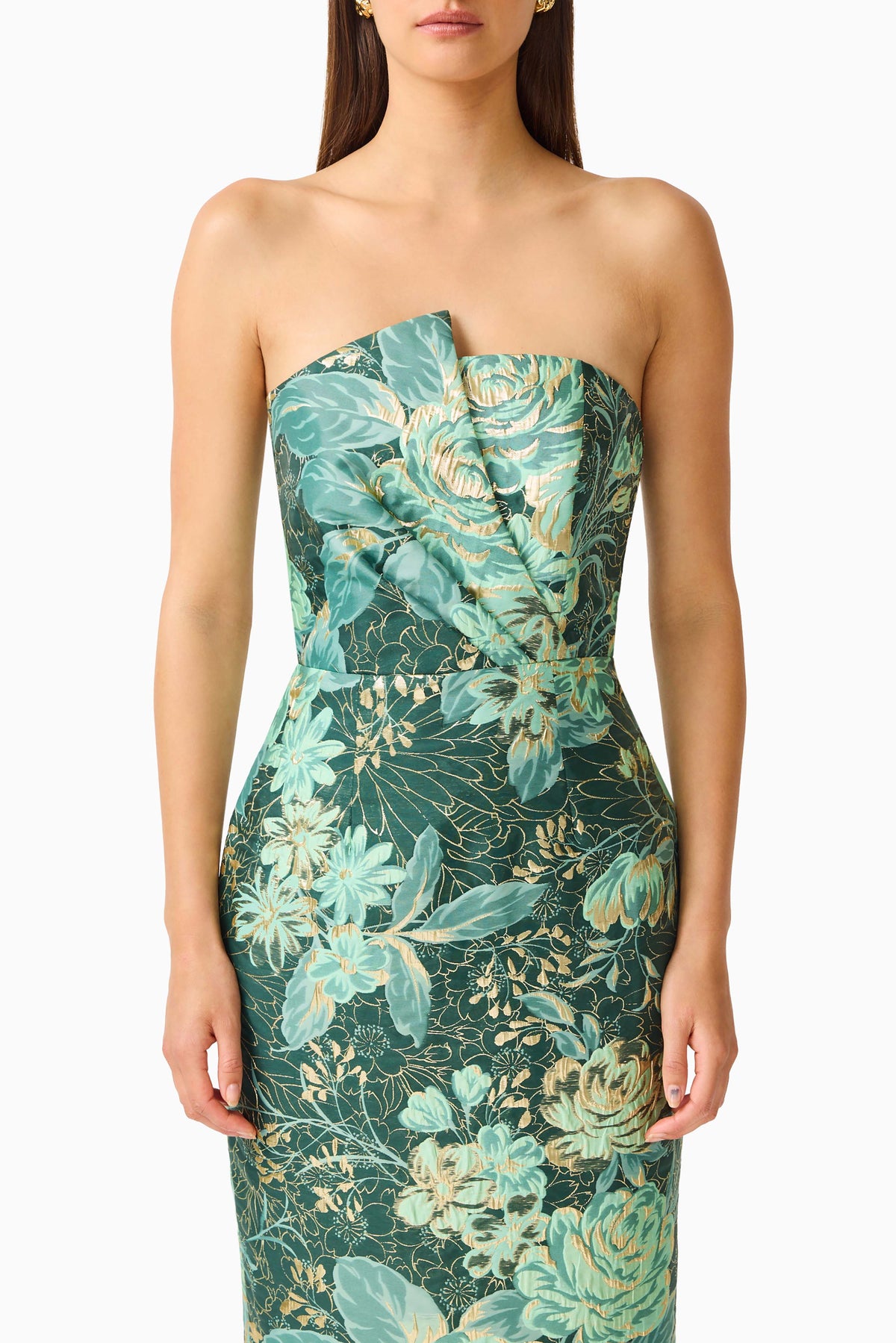 Meliora Column Midi Dress in Green Floral