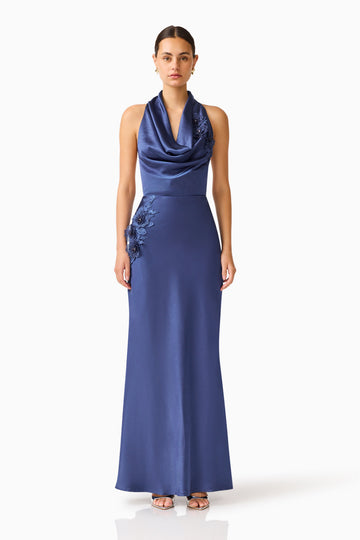 Florea Cowl Neck Gown in Navy