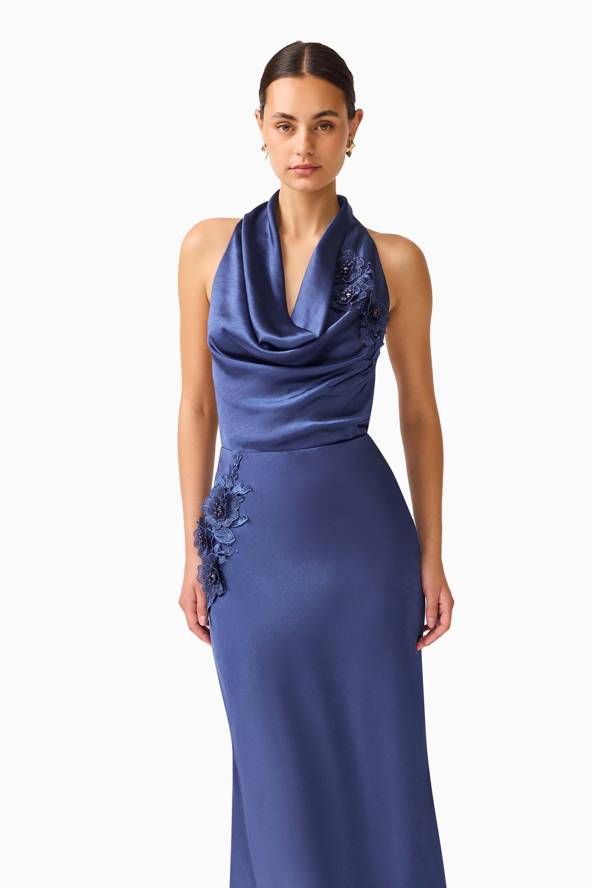 Florea Cowl Neck Gown in Navy