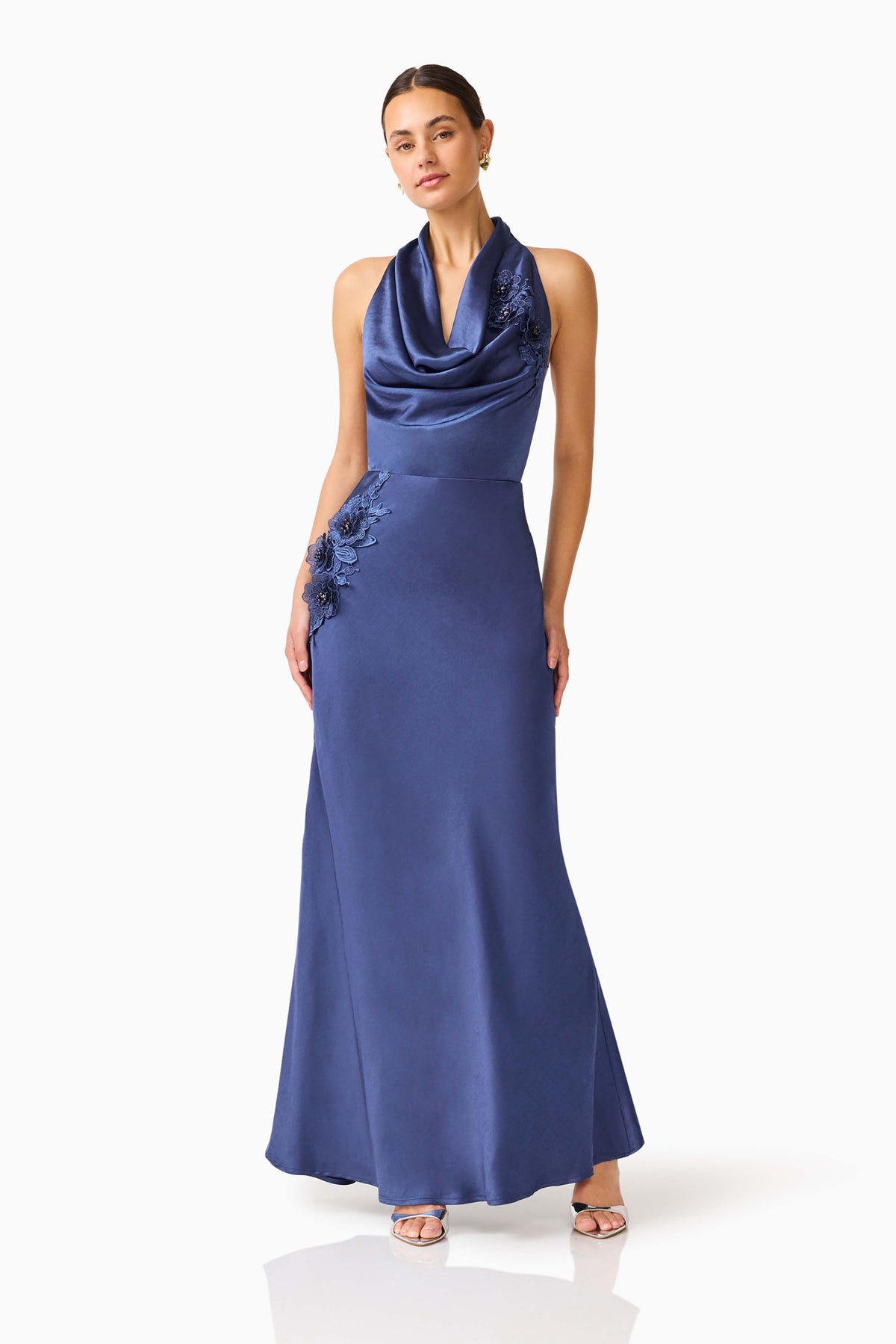 Florea Cowl Neck Gown in Navy