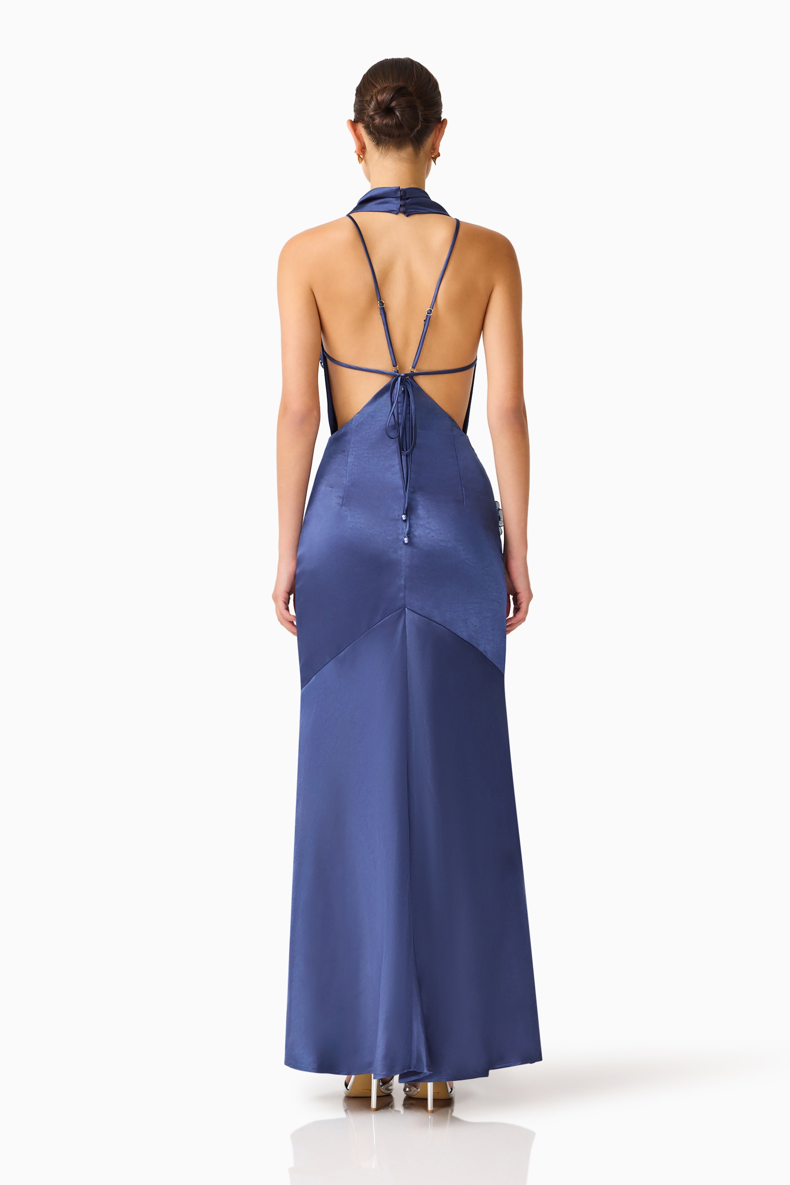 Florea Cowl Neck Gown in Navy