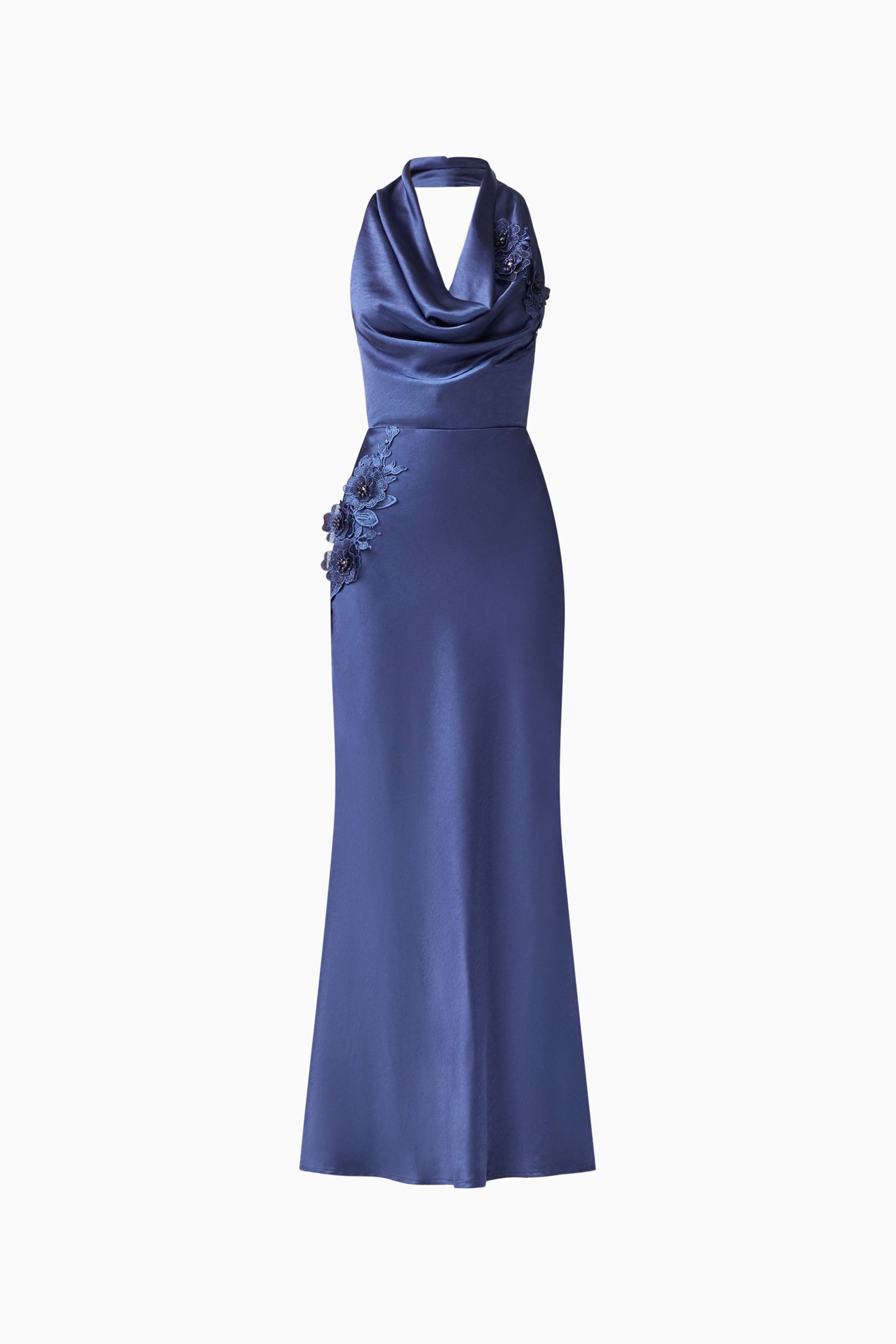 Florea Cowl Neck Gown in Navy