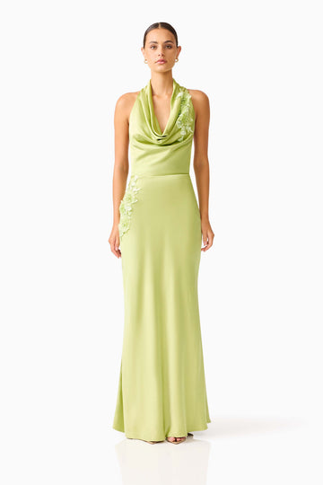 Florea Cowl Neck Gown in Pistachio Green