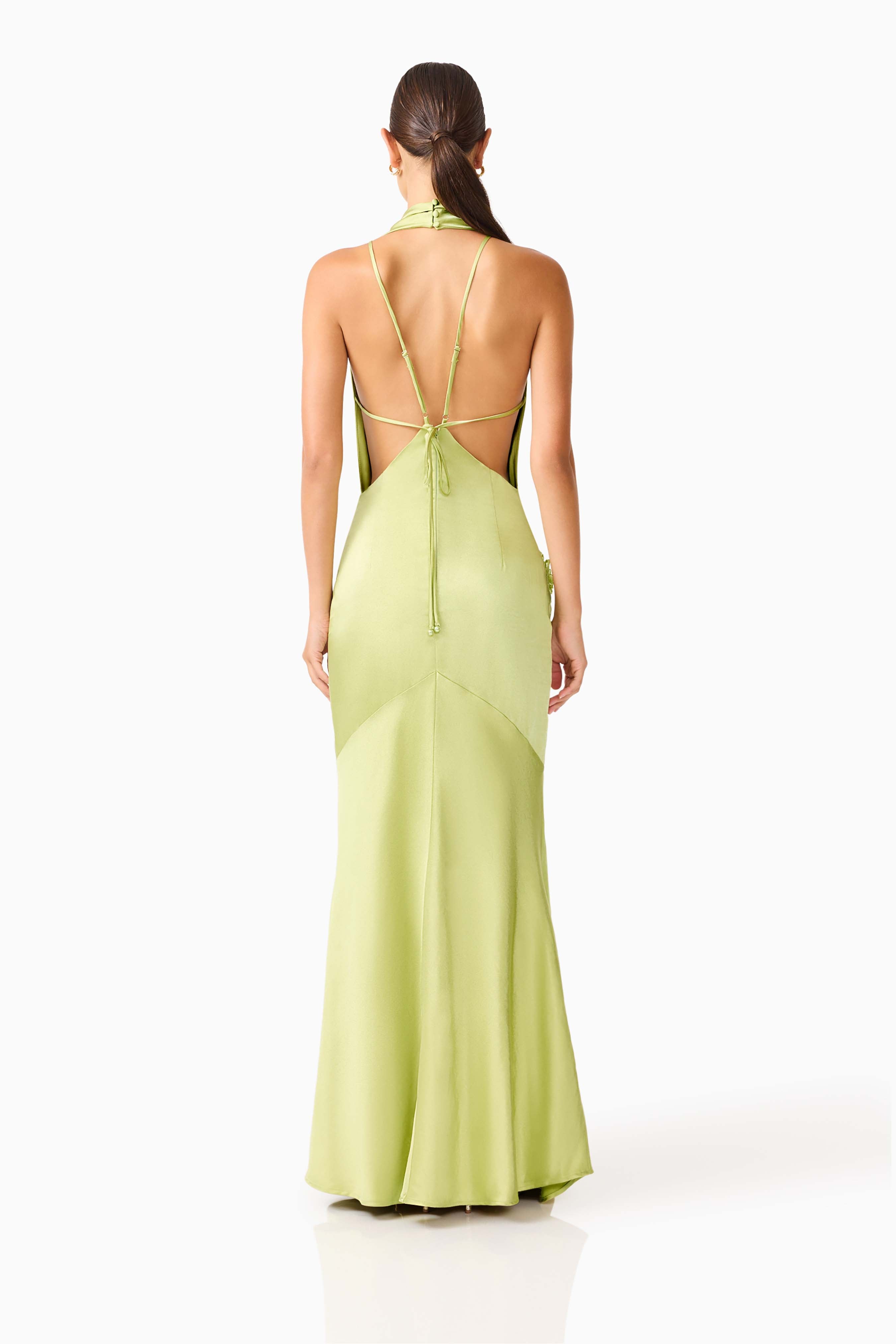 Florea Cowl Neck Gown in Pistachio Green