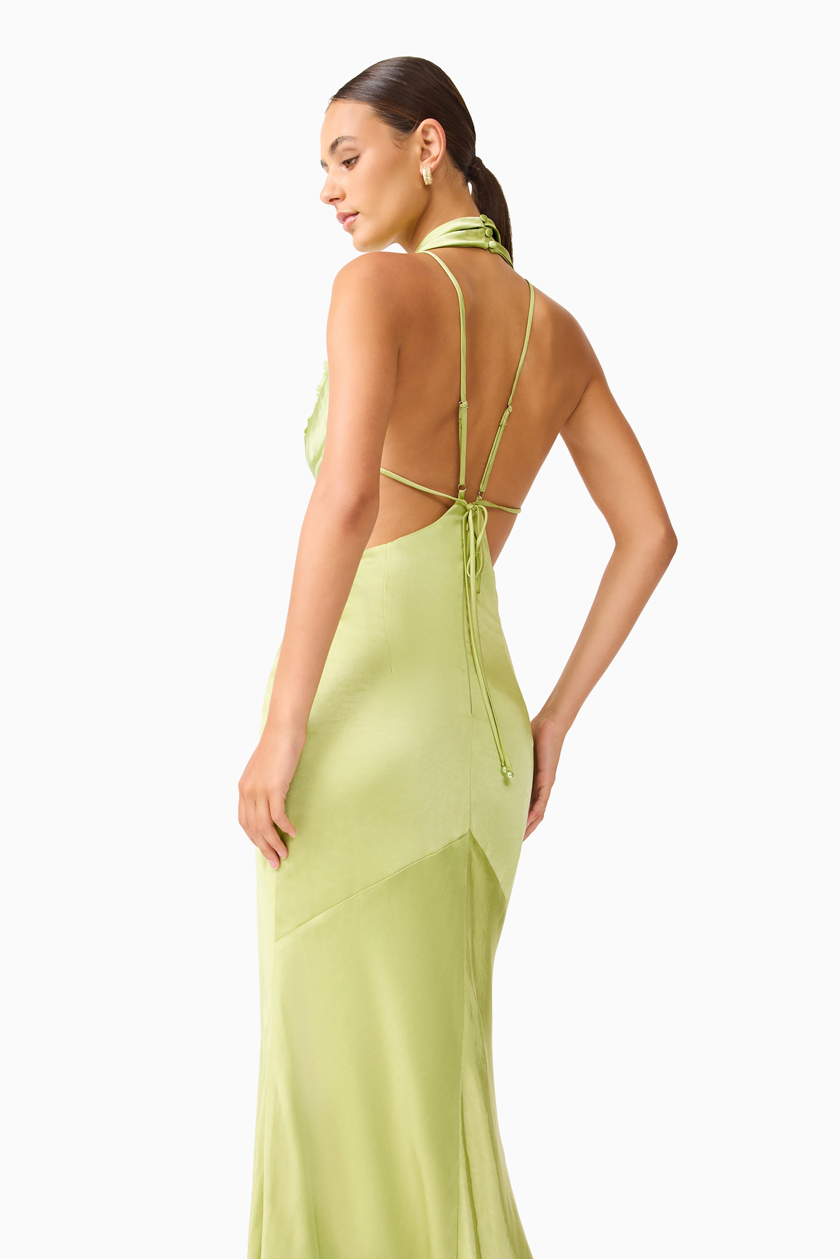 Florea Cowl Neck Gown in Pistachio Green