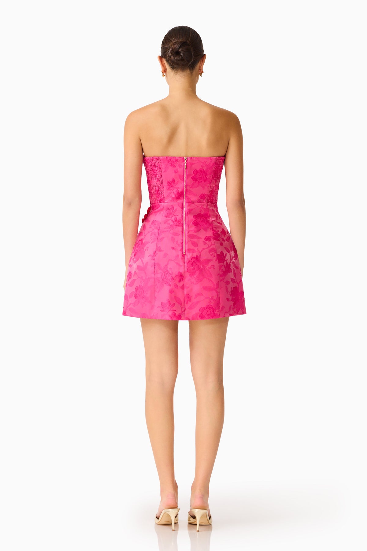 Florentia Textured Jacquard Mini Dress in Pink & Red