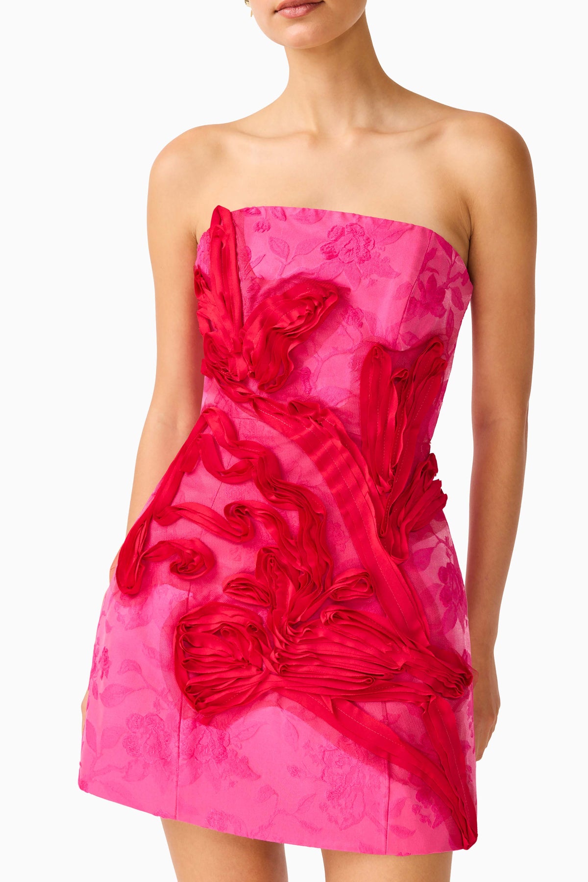 Florentia Textured Jacquard Mini Dress in Pink & Red