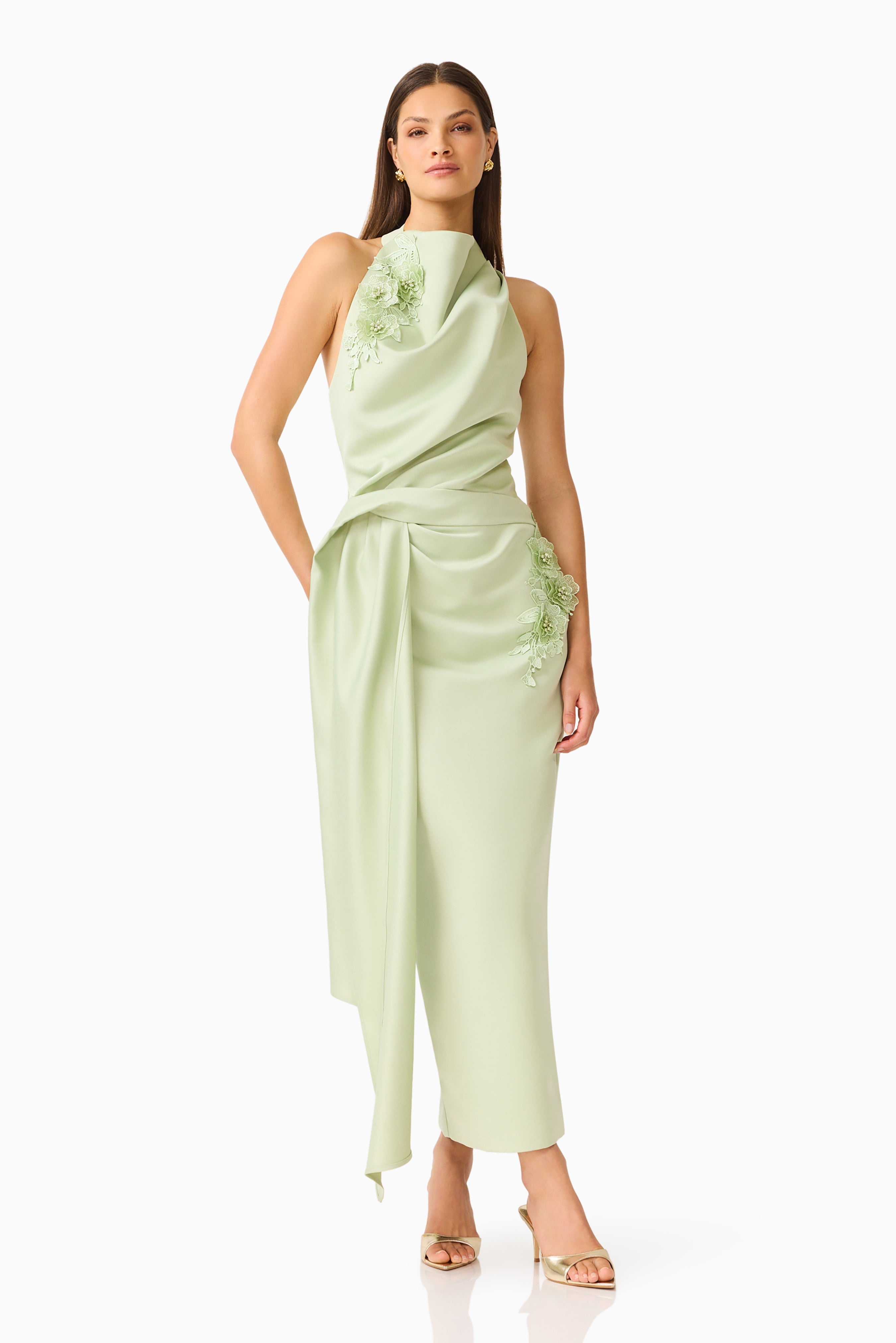 Florea Halter Gown in Pistachio Green