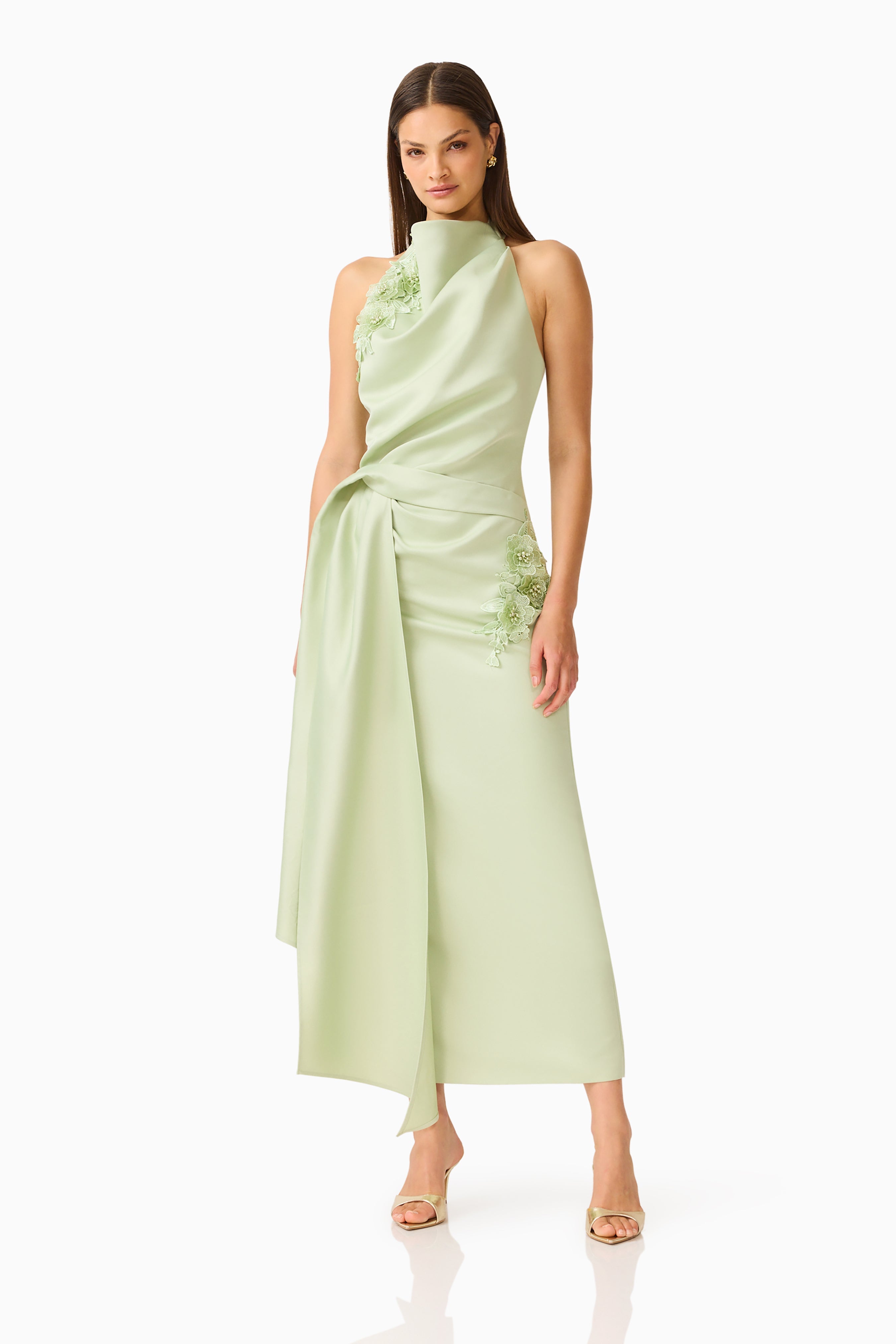 Florea Halter Gown in Pistachio Green